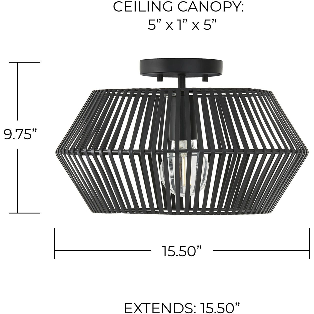 Kaiya 1 Light 15.5 inch Matte Black Semi-Flush Ceiling Light