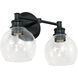 Mid Century 2 Light 15 inch Matte Black Vanity Light Wall Light