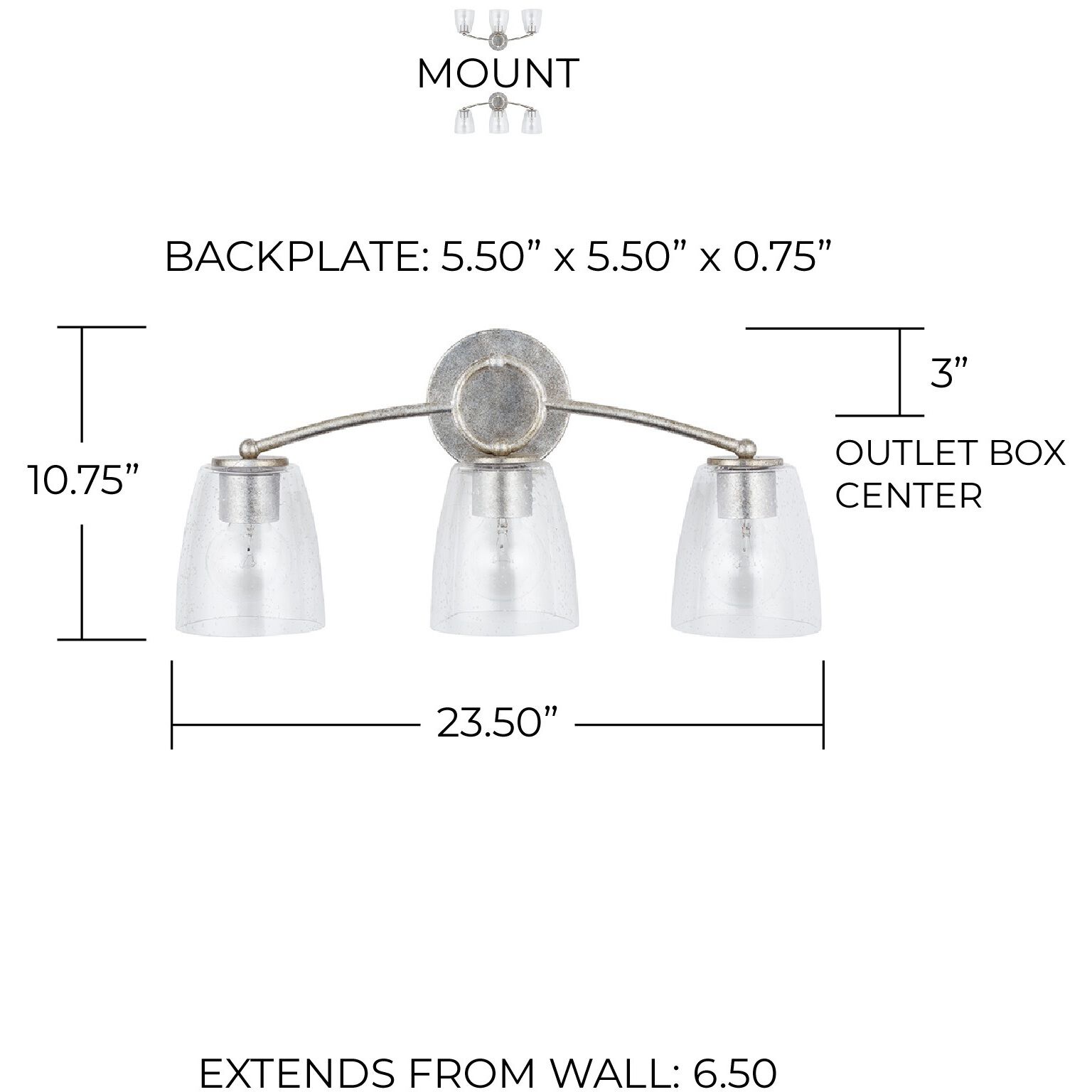 Oran 3 Light 24 inch Antique Silver Vanity Light Wall Light