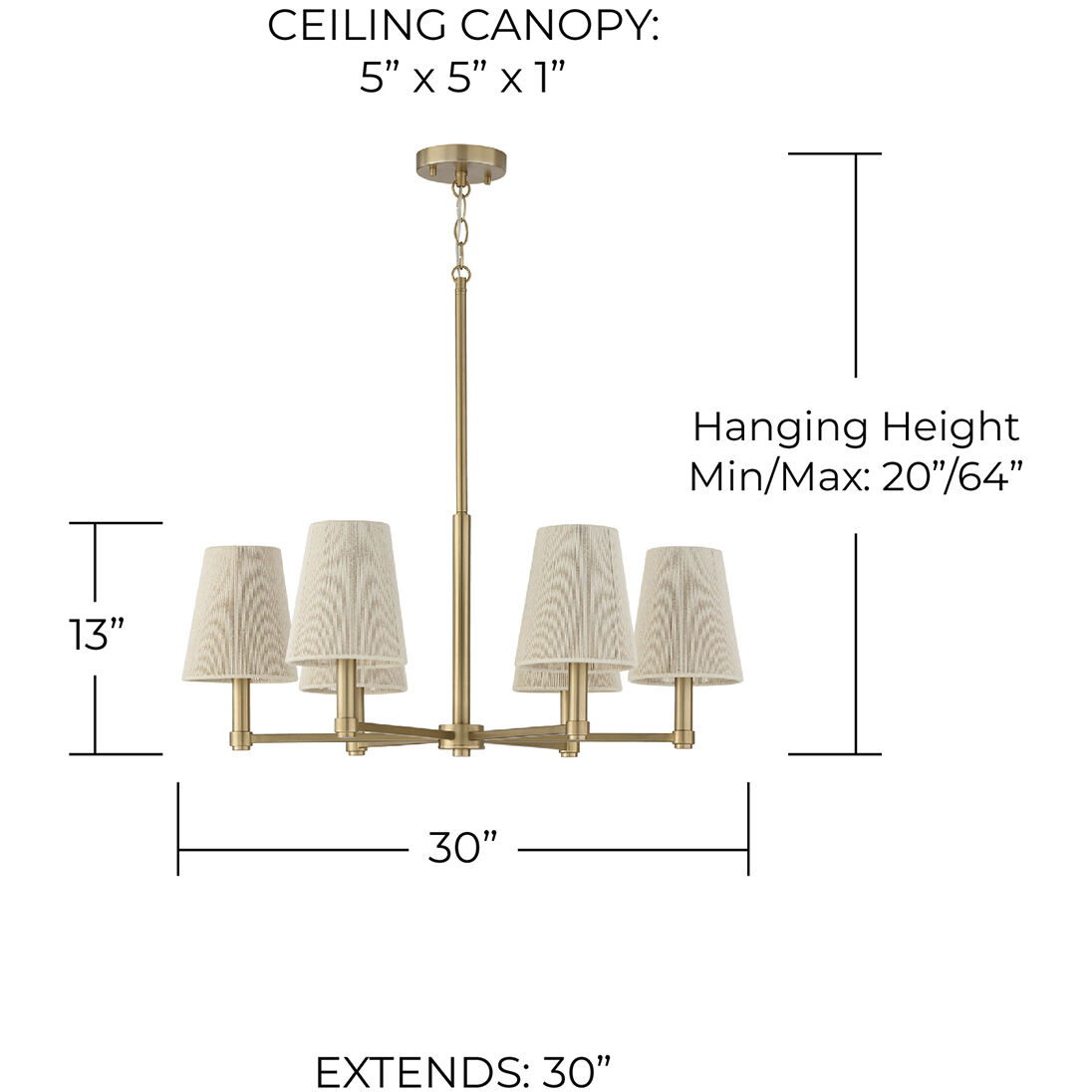 Mira 6 Light 30 inch Matte Brass Chandelier Ceiling Light