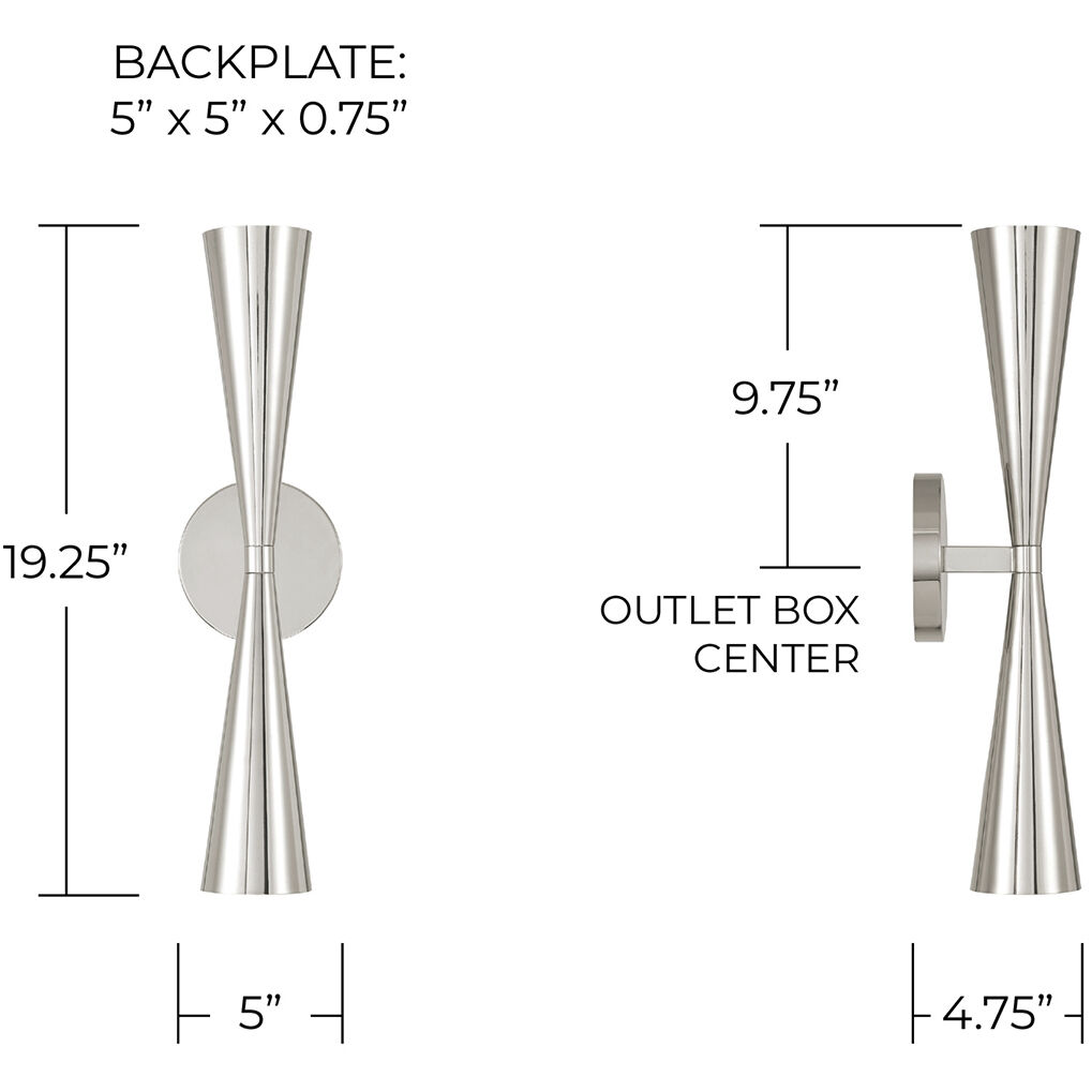 Levi 2 Light 5 inch Polished Nickel Sconce Wall Light