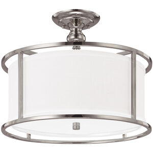 Midtown 3 Light 17 inch Polished Nickel Semi-Flush Mount Ceiling Light in White Fabric Shade