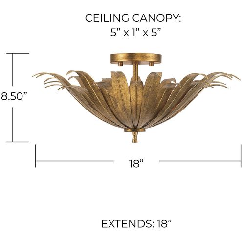 Eden 3 Light 18 inch Antique Gold Semi-Flush Mount Ceiling Light