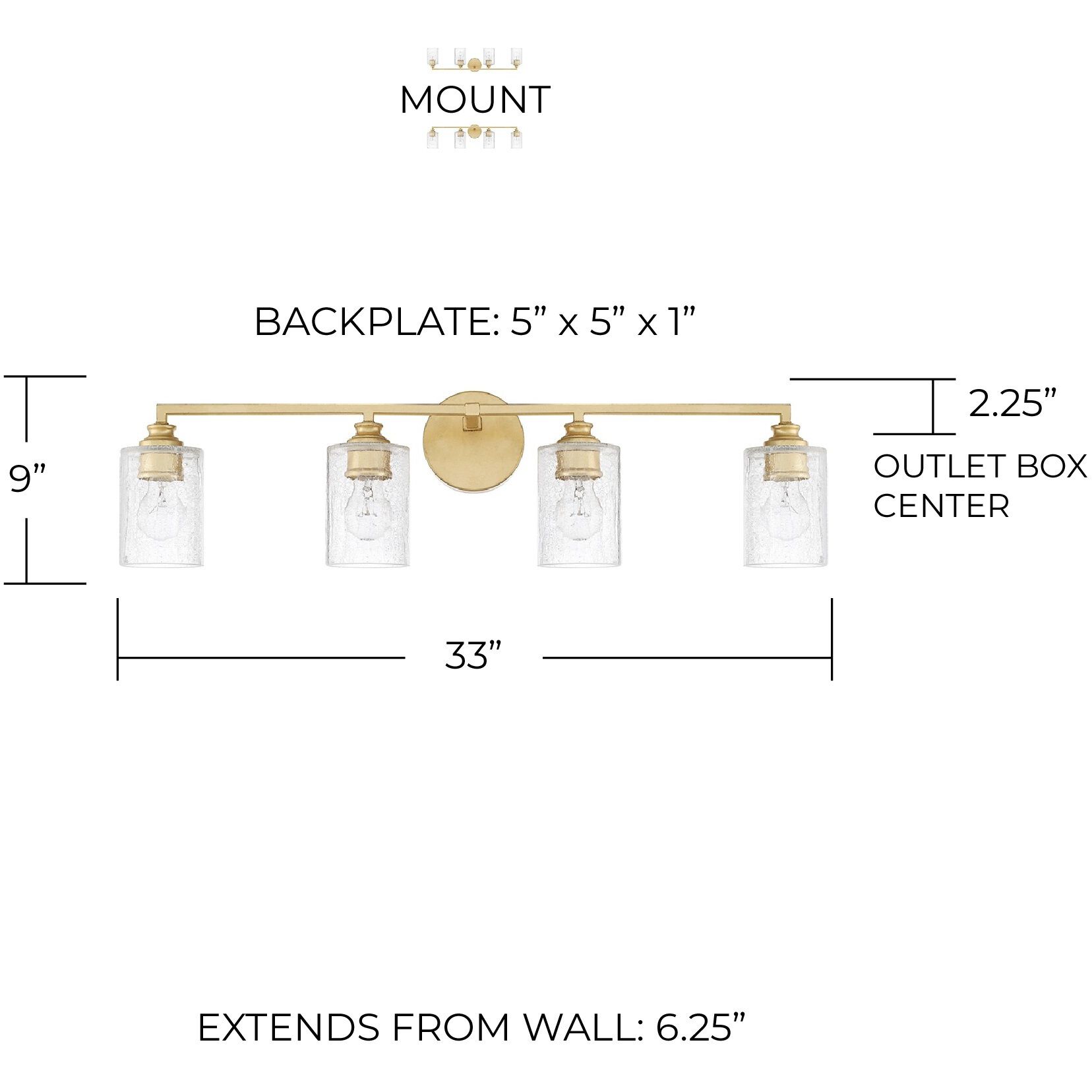 Milan 4 Light 33 inch Capital Gold Vanity Light Wall Light