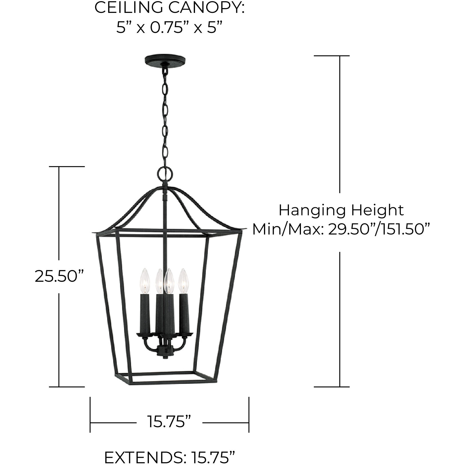 Grady 4 Light 15.75 inch Black Iron Foyer Ceiling Light