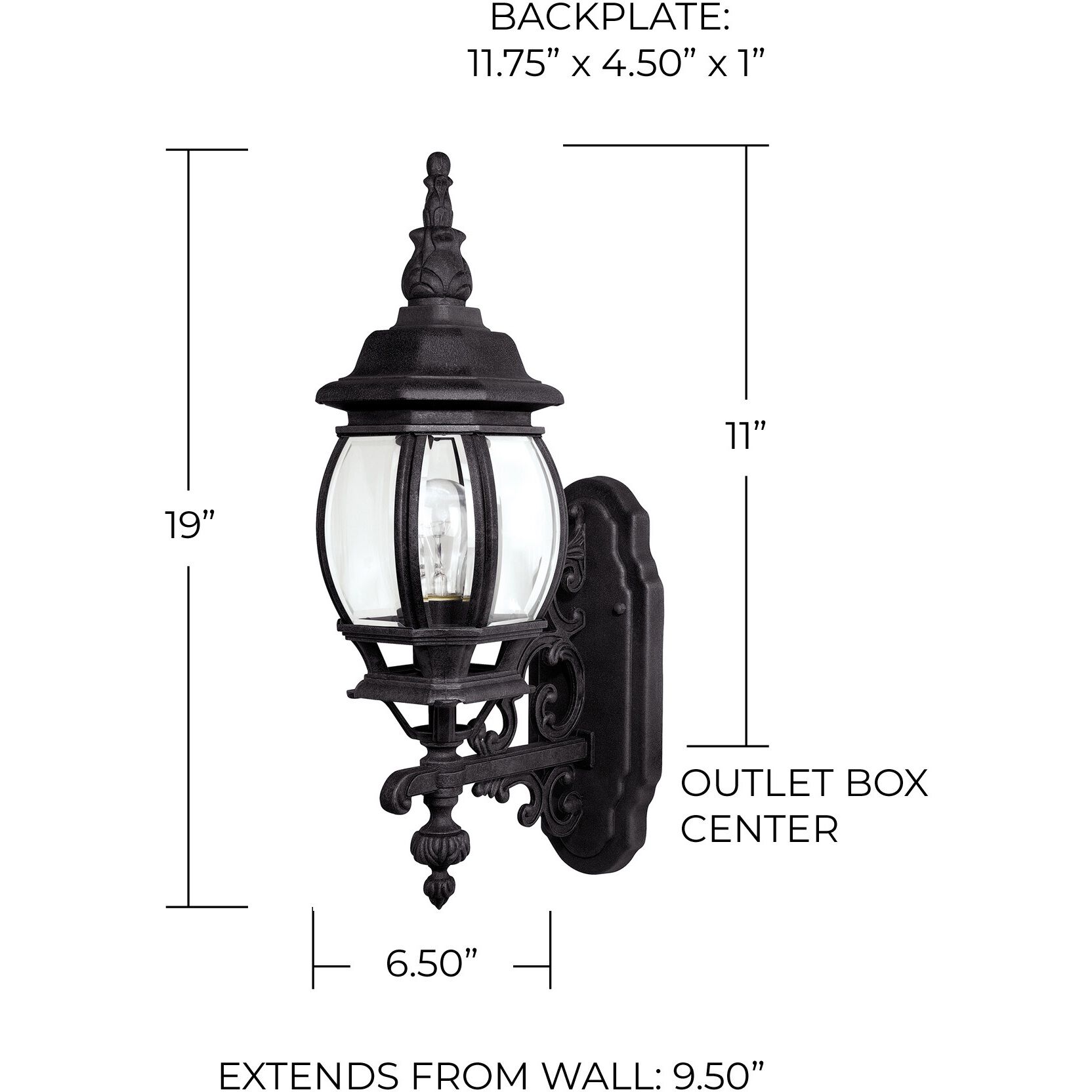 French Country 1 Light 19 inch Black Outdoor Wall Lantern