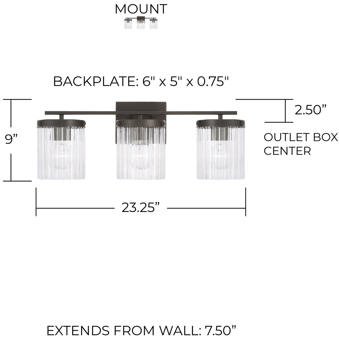 Vaughn 3 Light 23.25 inch Oil Rubbed Bronze Vanity Light Wall Light