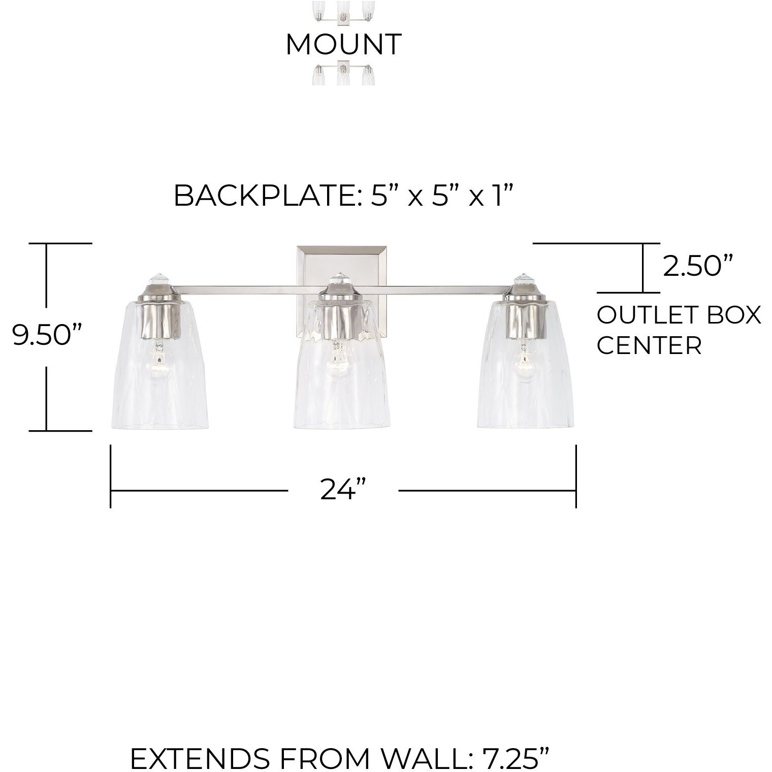 Laurent 3 Light 24 inch Polished Nickel Vanity Light Wall Light