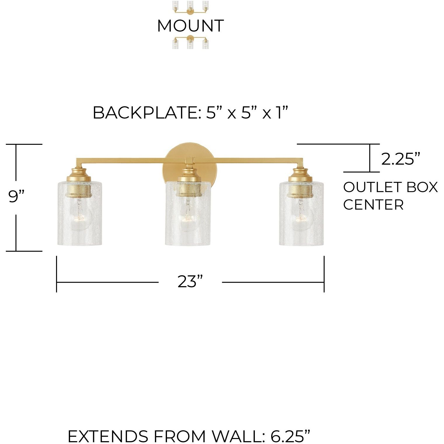 Milan 3 Light 23 inch Capital Gold Vanity Light Wall Light