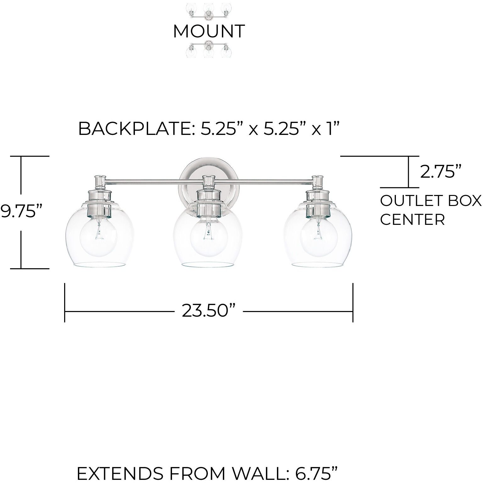 Mid Century 3 Light 24 inch Polished Nickel Vanity Light Wall Light