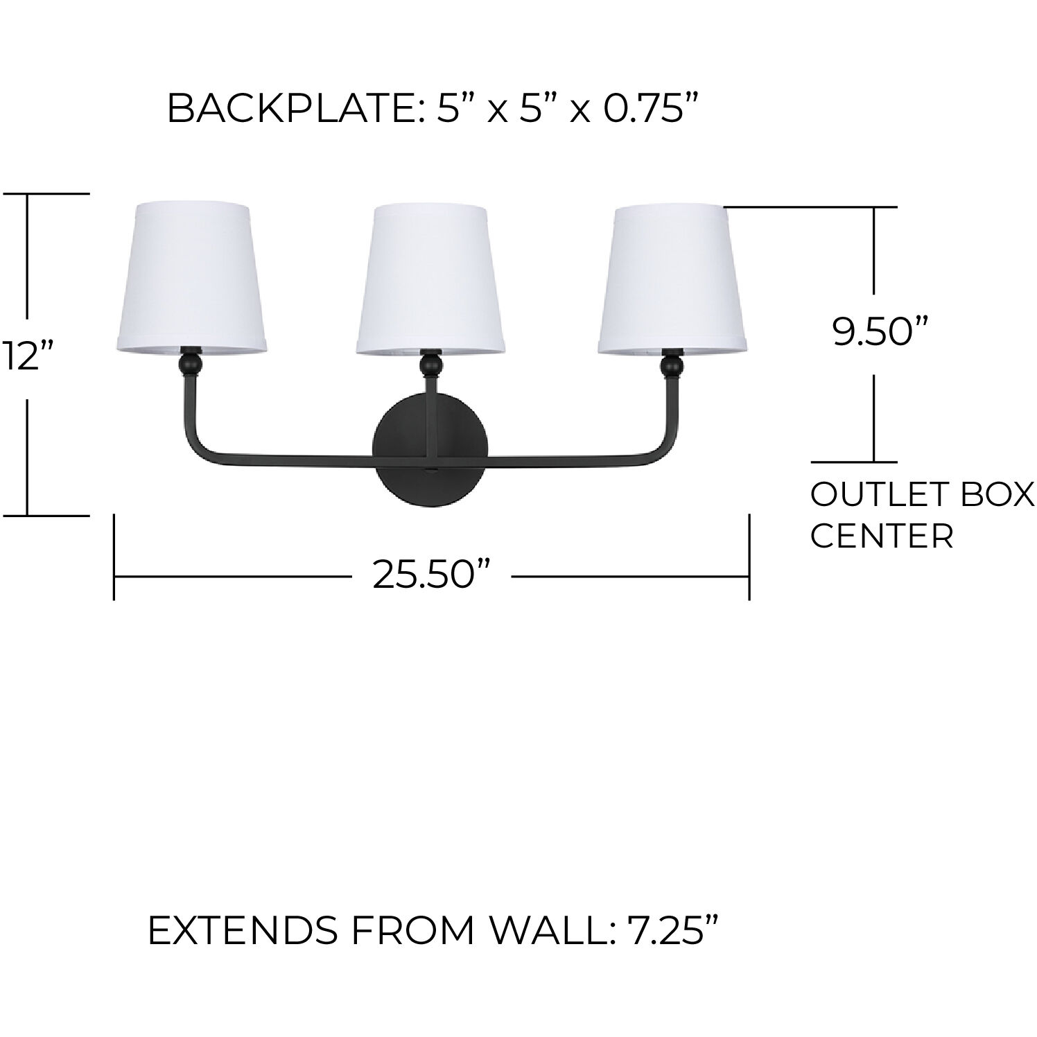 Dawson 3 Light 26 inch Matte Black Vanity Light Wall Light