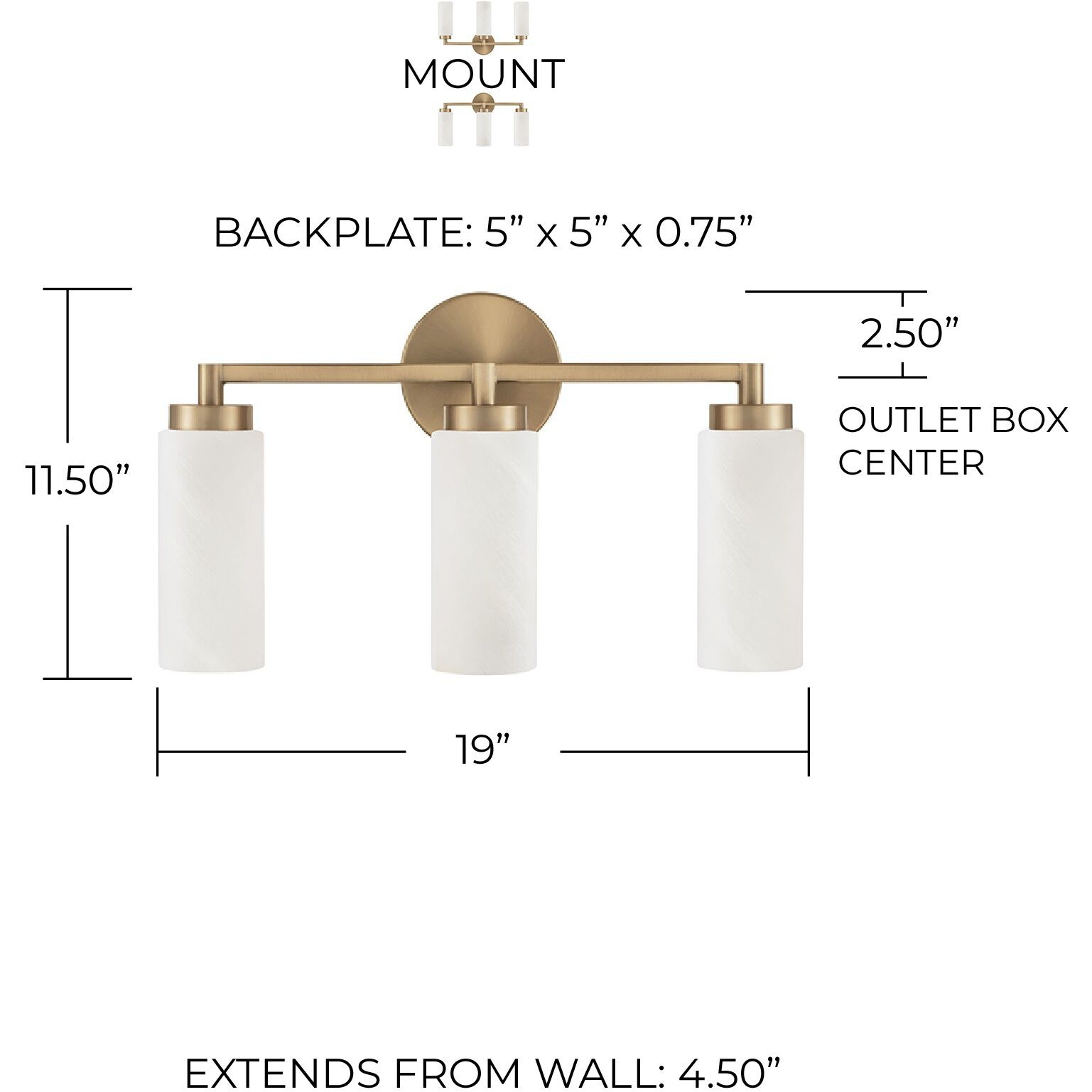 Alyssa 3 Light 19 inch Aged Brass Vanity Light Wall Light