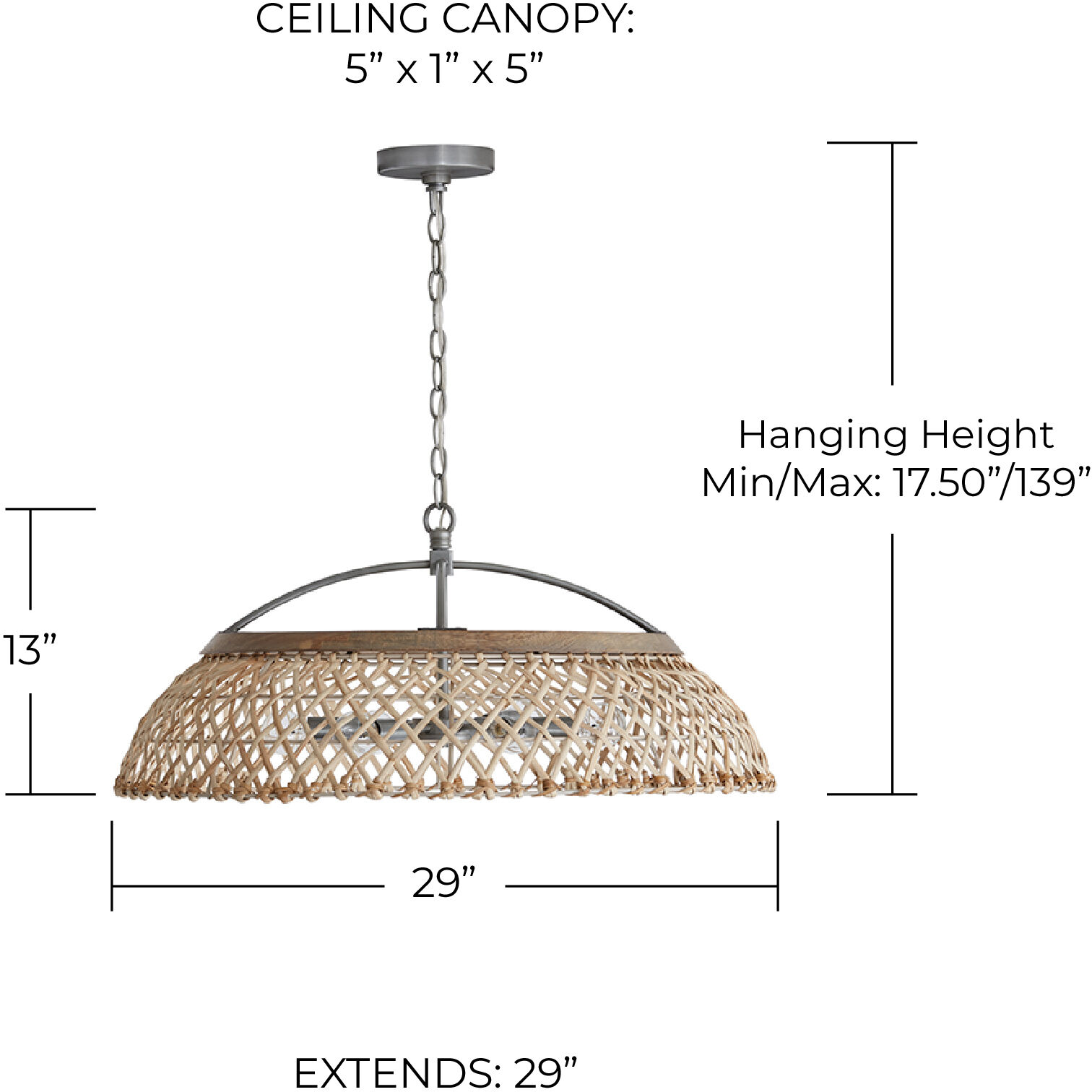 Rainey 6 Light 29 inch Grey Wash and Antique Nickel Pendant Ceiling Light 