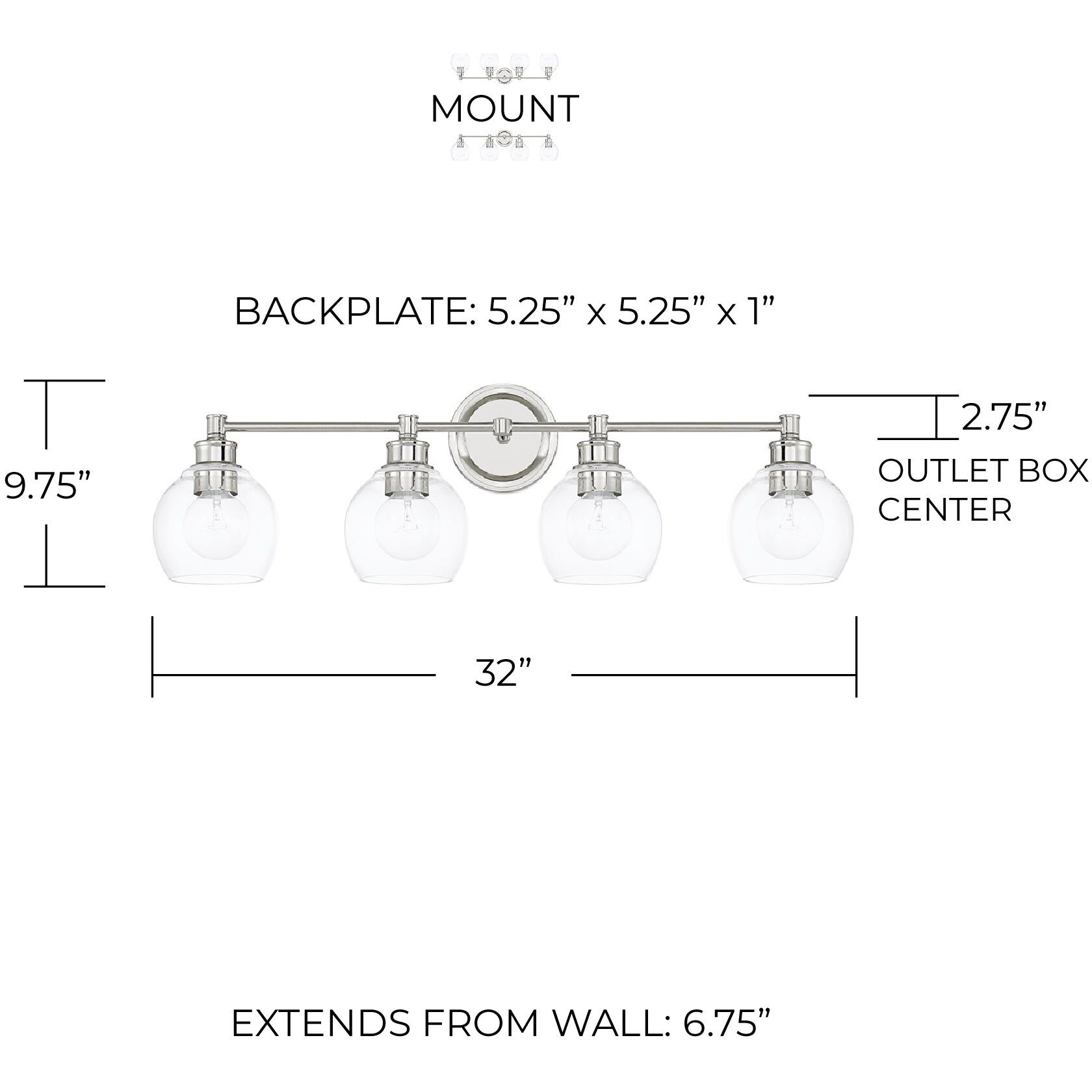 Mid Century 4 Light 32 inch Polished Nickel Vanity Light Wall Light