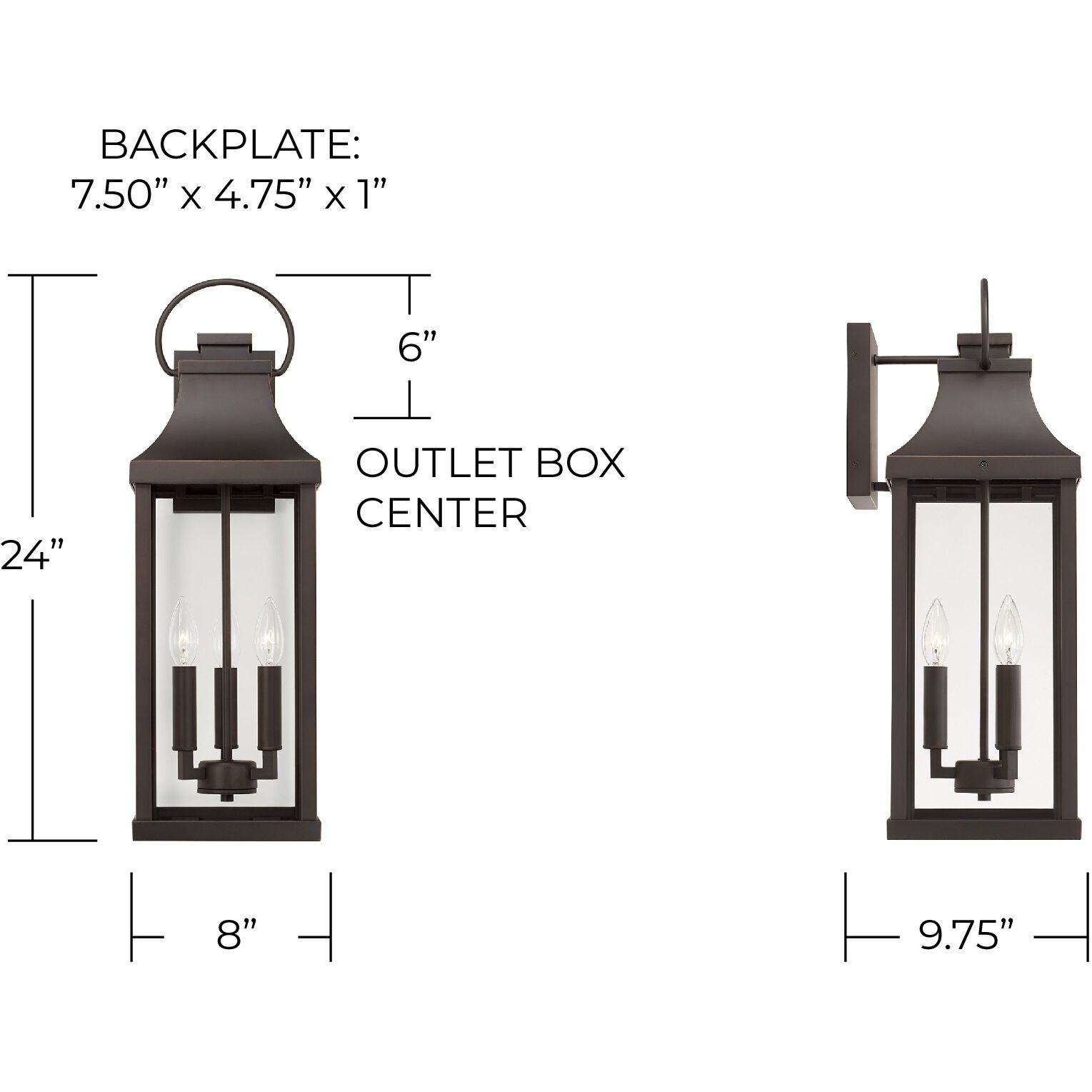 Bradford 3 Light 24 inch Oiled Bronze Outdoor Wall Lantern