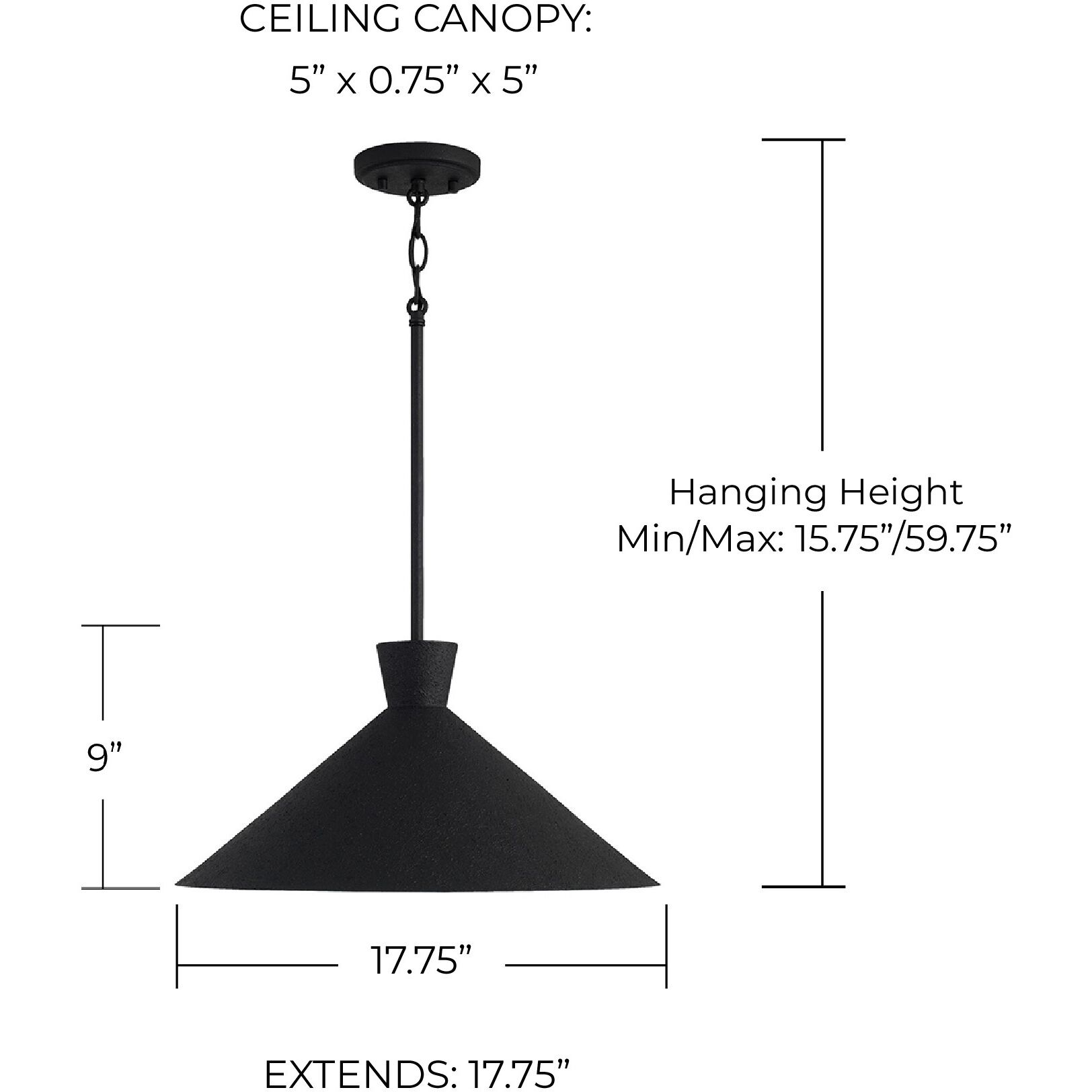 Paloma 1 Light 17.75 inch Textured Black Pendant Ceiling Light