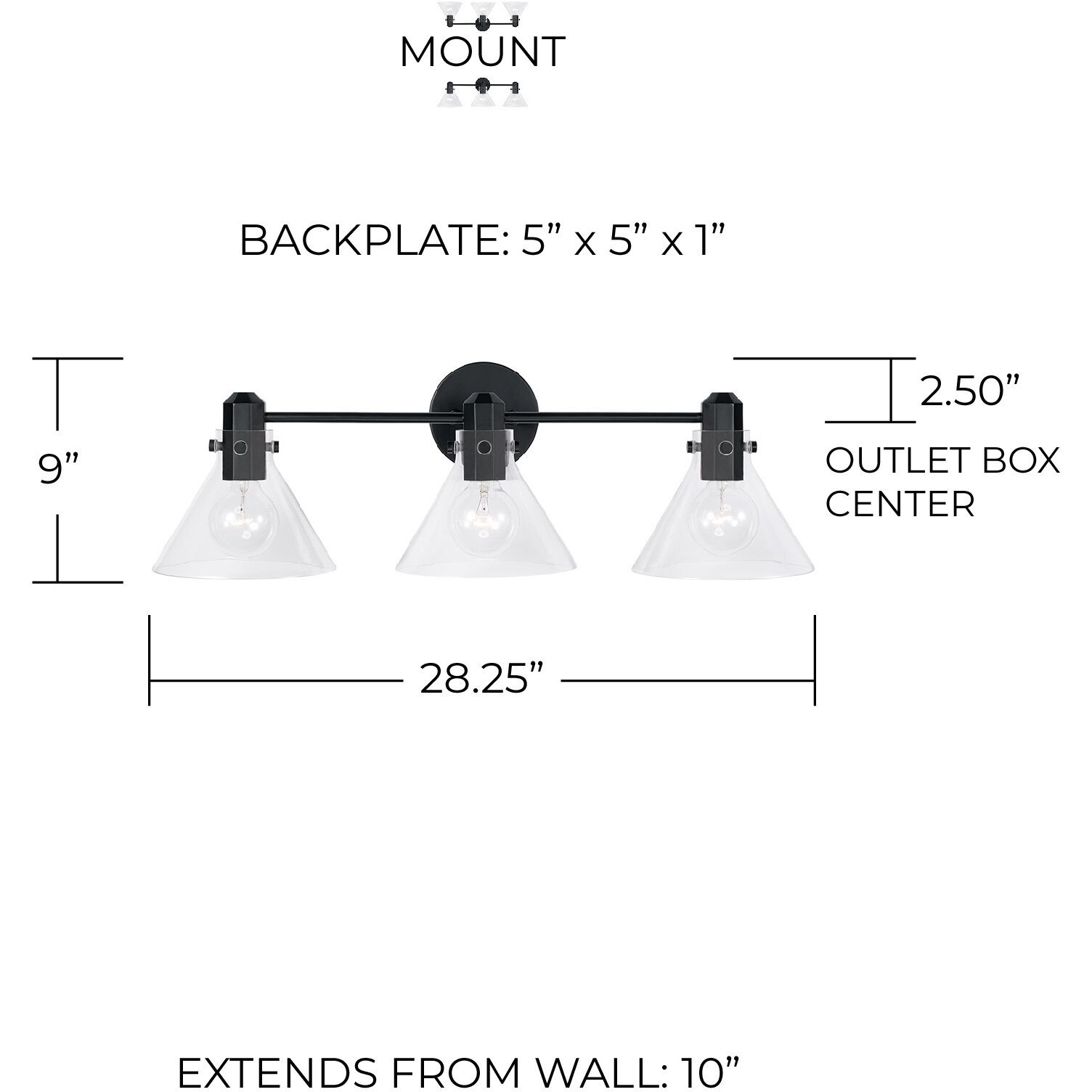 Greer 3 Light 28 inch Matte Black Vanity Light Wall Light