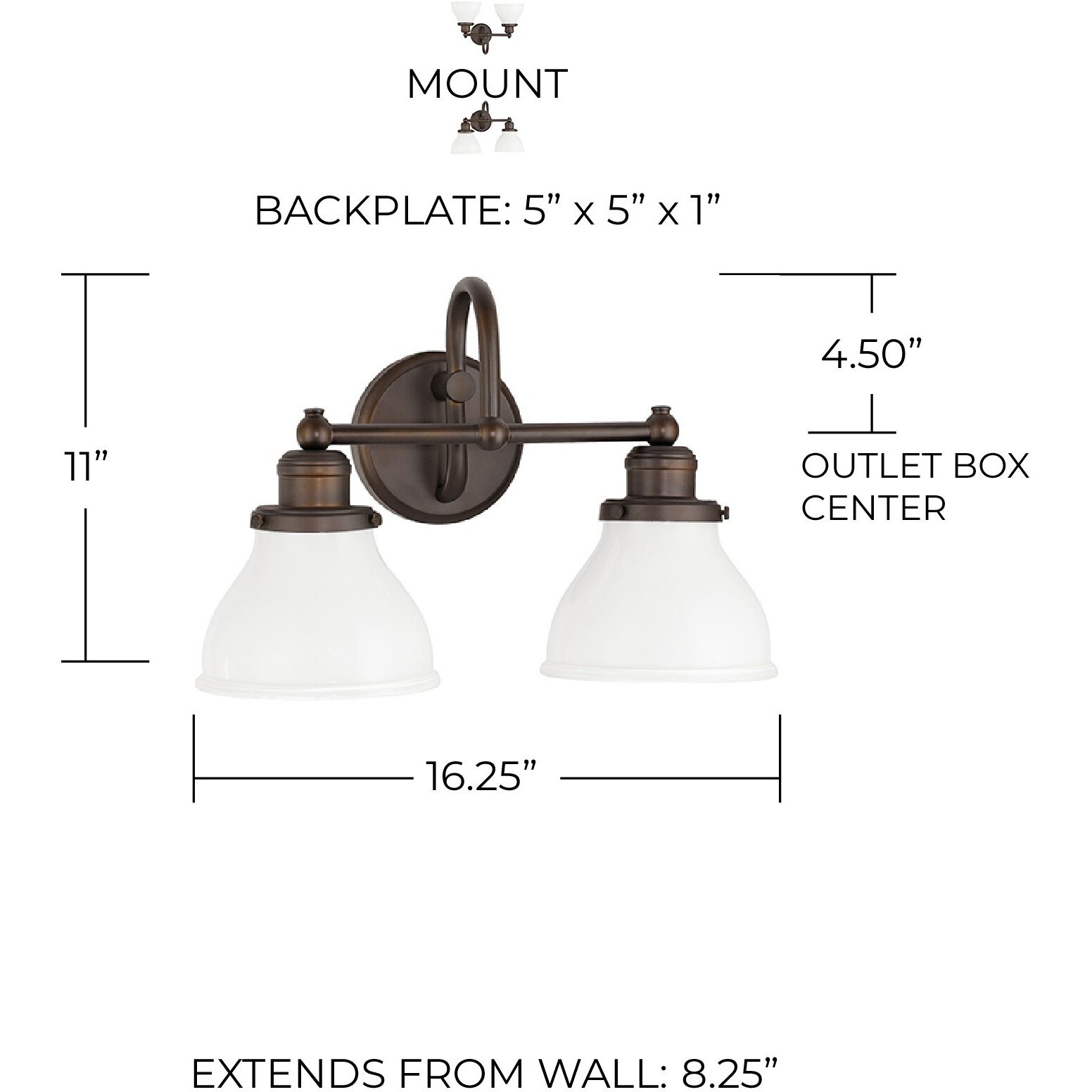 Baxter 2 Light 16 inch Burnished Bronze Vanity Light Wall Light in Milk