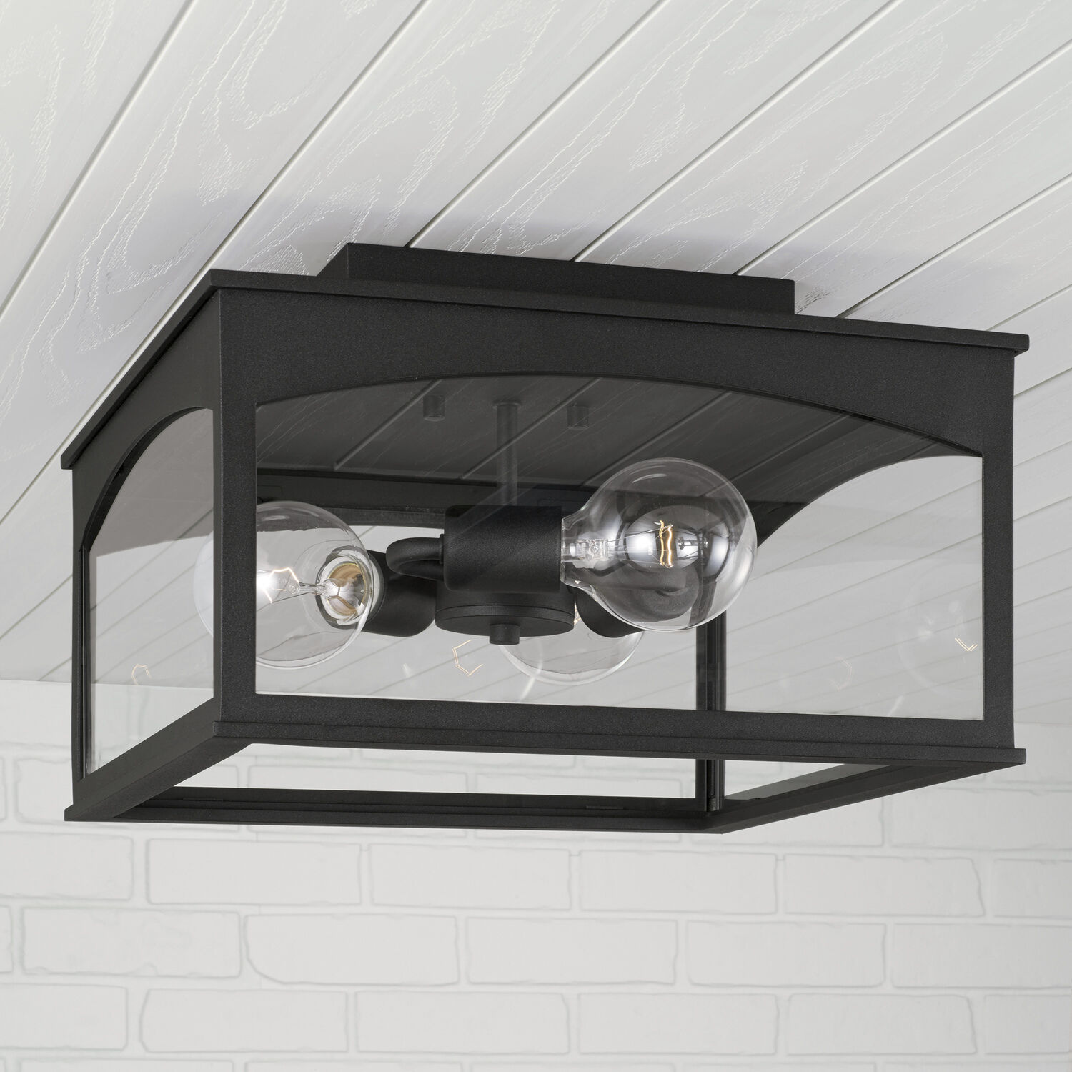 Burton 3 Light 14 inch Black Outdoor Flush Mount