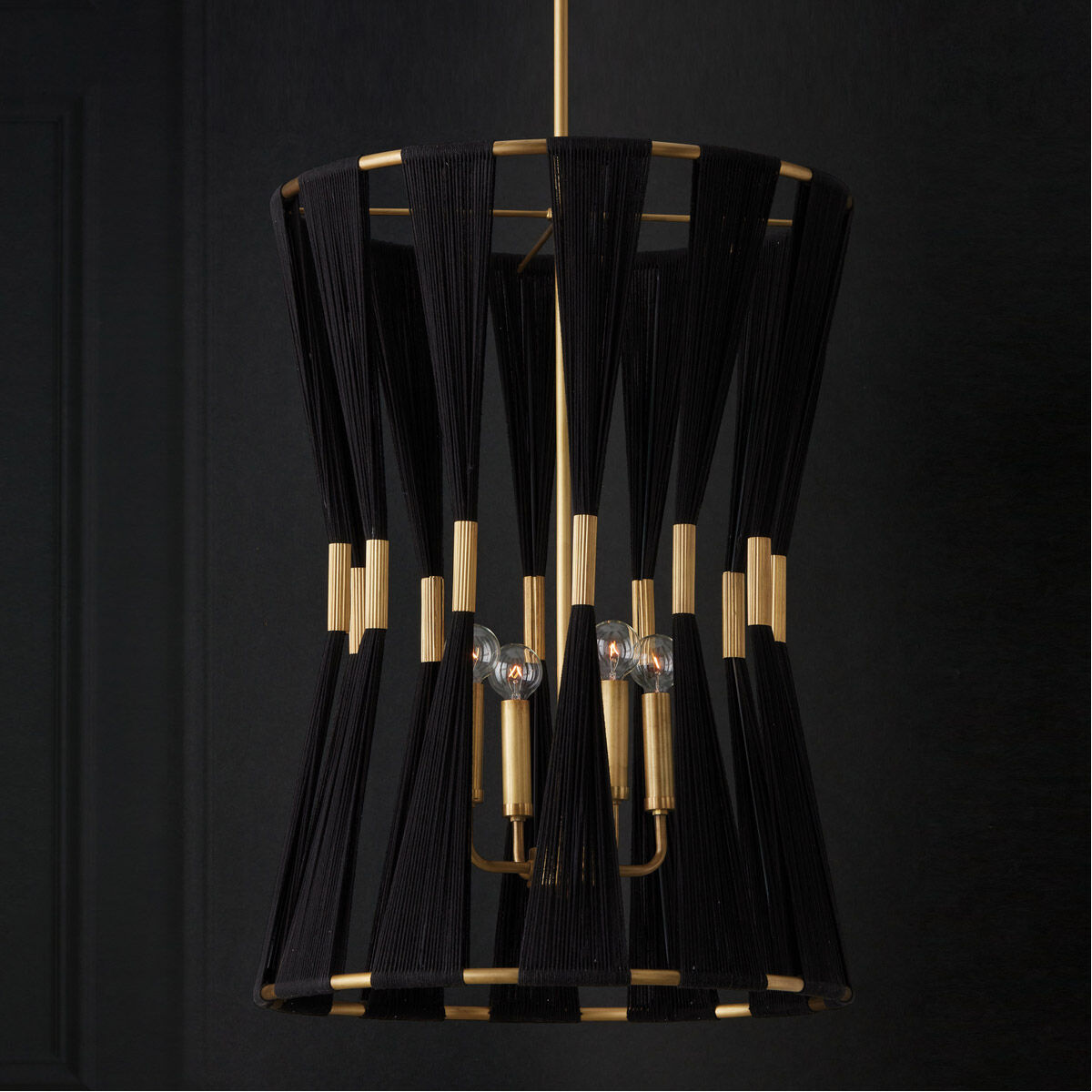Bianca 4 Light 20 inch Black Rope and Patinaed Brass Foyer Light Ceiling Light