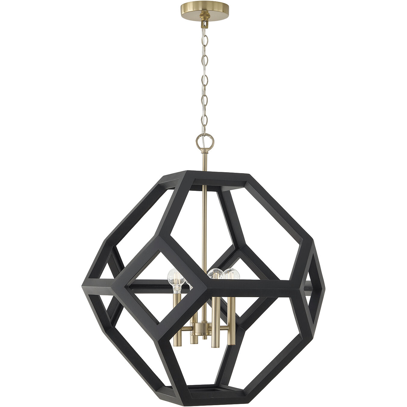 Geo 4 Light 24 inch Flat Black and Matte Brass Pendant Ceiling Light