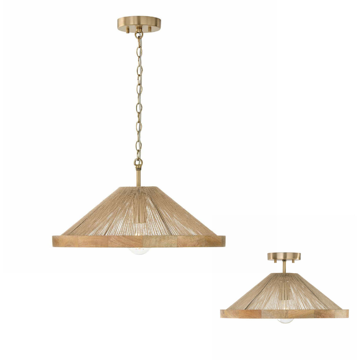 Maya 1 Light 19 inch Matte Brass Semi-Flush Ceiling Light, Convertible Dual Mount