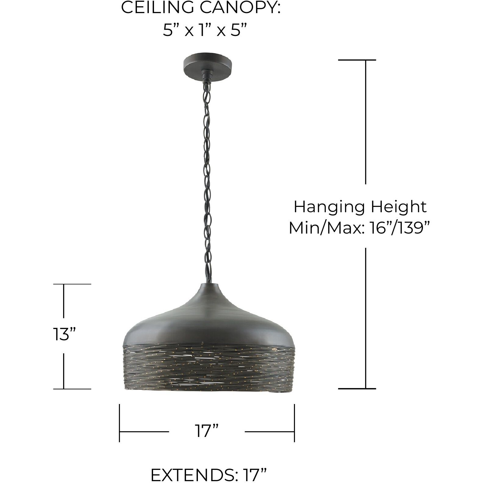 Sana 1 Light 17 inch Grey Iron Pendant Ceiling Light