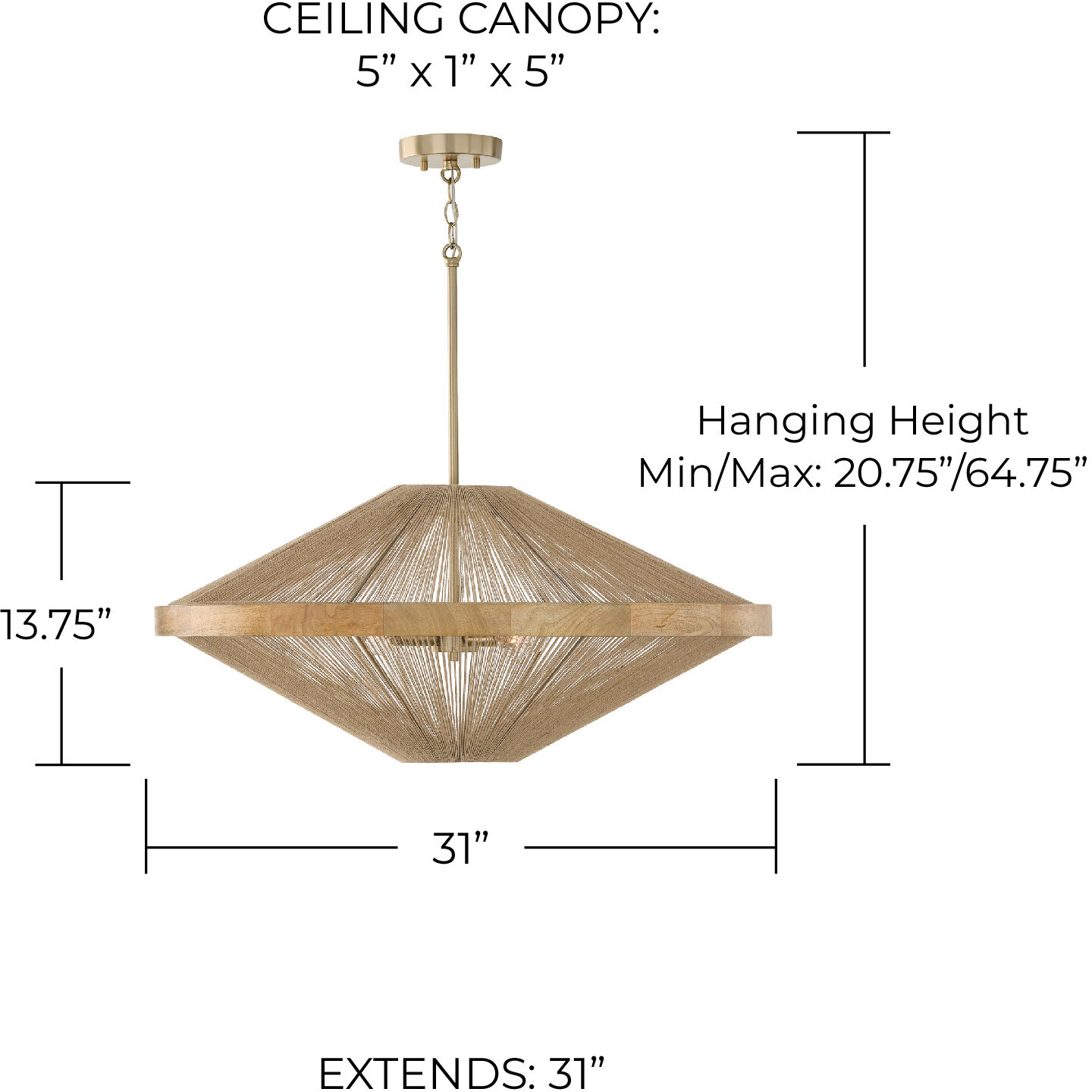 Maya 4 Light 31 inch Matte Brass Pendant Ceiling Light