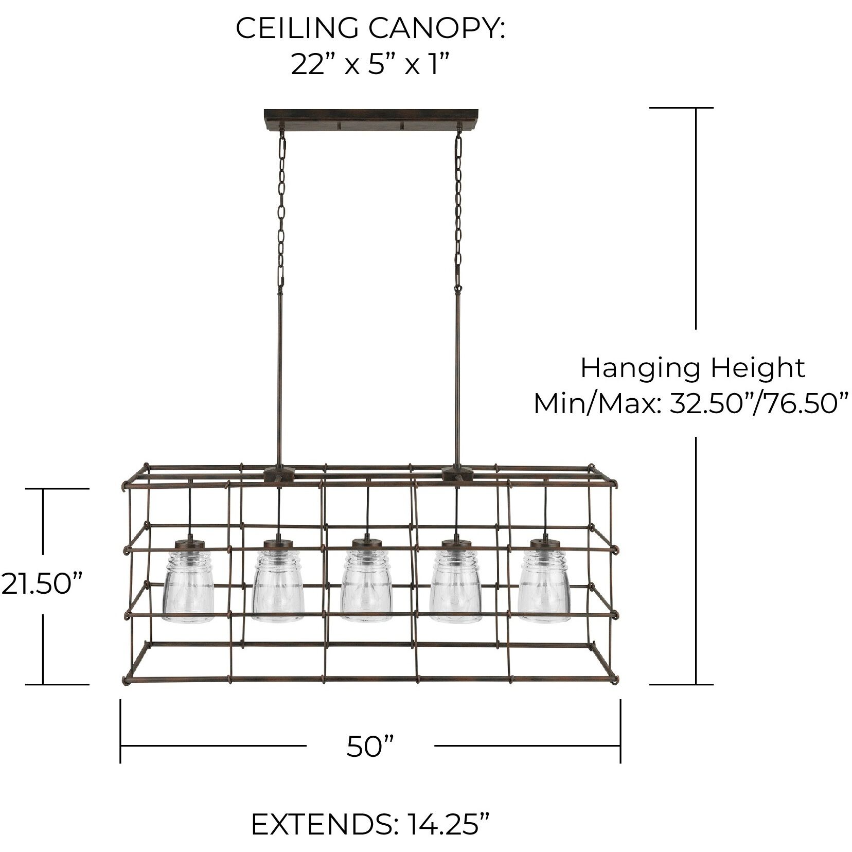 Turner 5 Light 50 inch Nordic Grey Island Ceiling Light