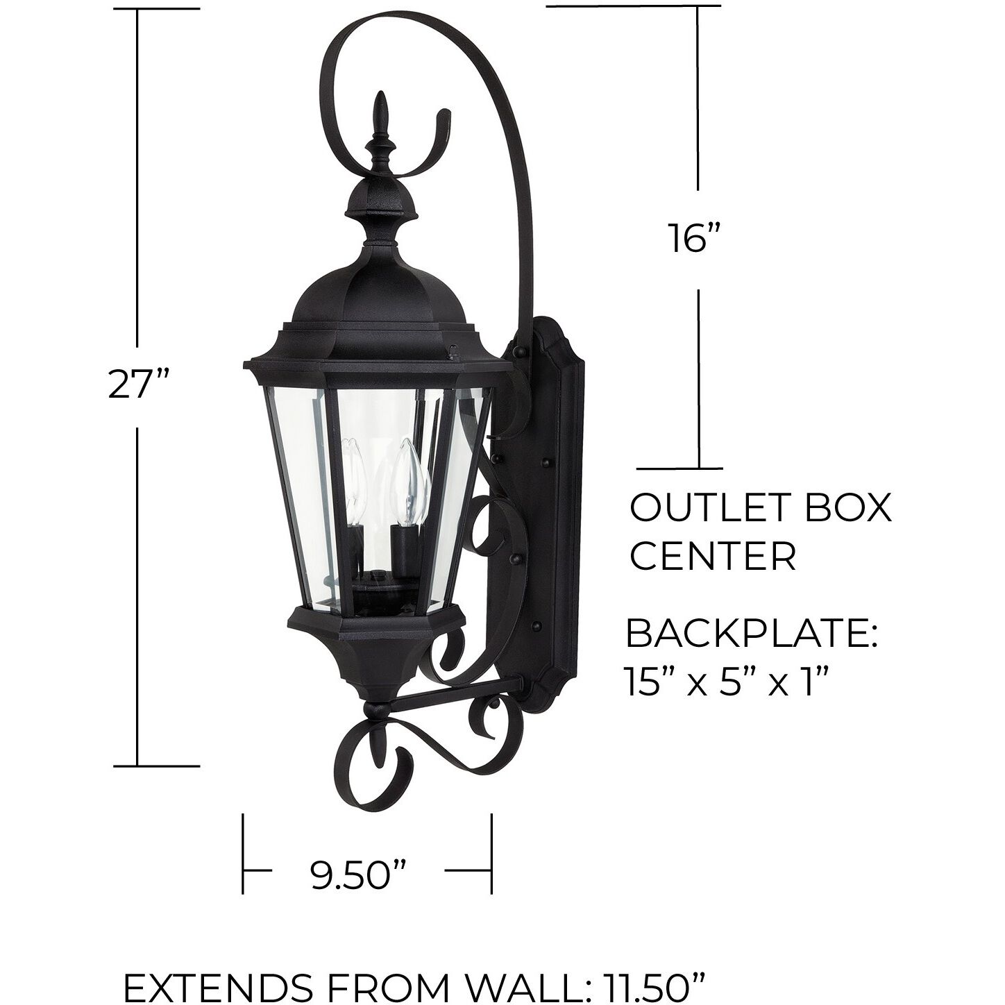 Carriage House 2 Light 27 inch Black Outdoor Wall Lantern