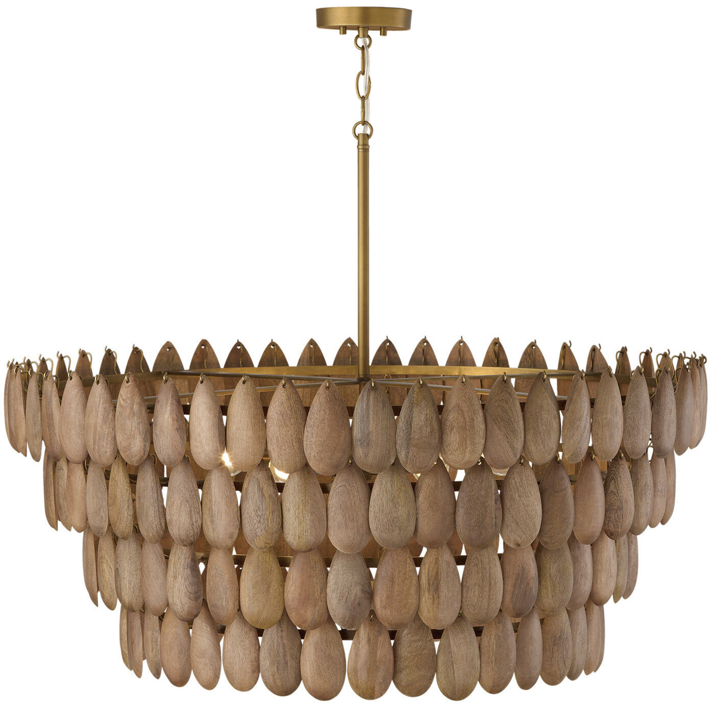 Ravi 6 Light 36.5 inch Light Wood and Patinaed Brass Pendant Ceiling Light