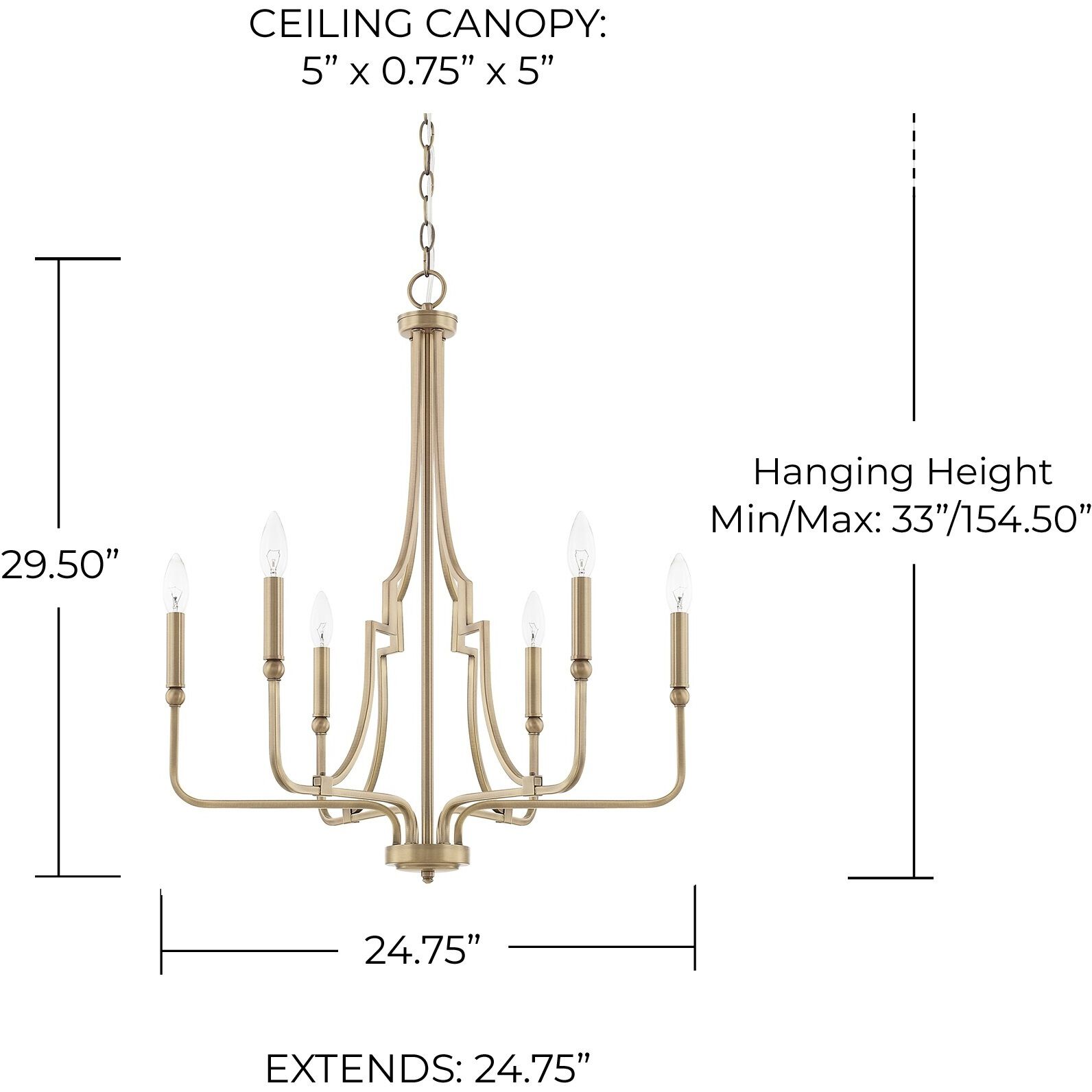 Dawson 6 Light 25 inch Aged Brass Chandelier Ceiling Light