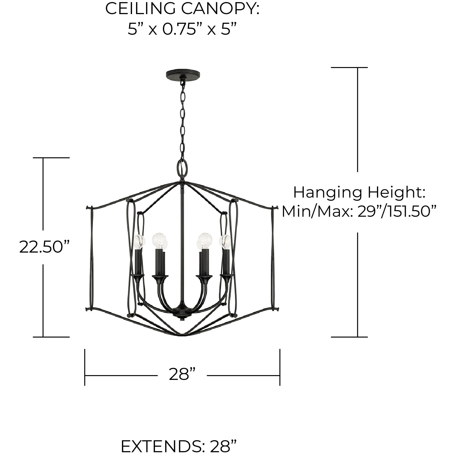 Bentley 6 Light 28 inch Black Iron Foyer Light Ceiling Light