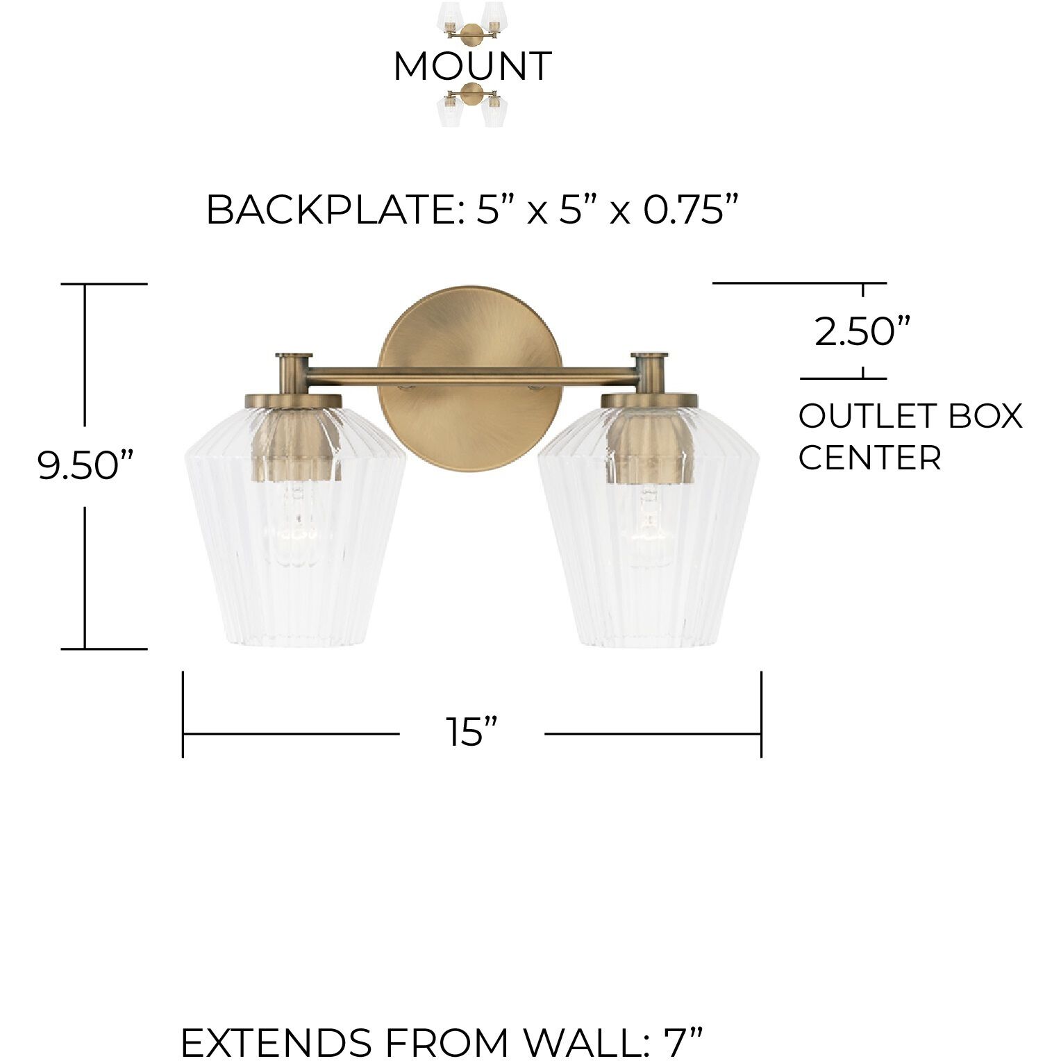 Beau 2 Light 15 inch Aged Brass Vanity Light Wall Light