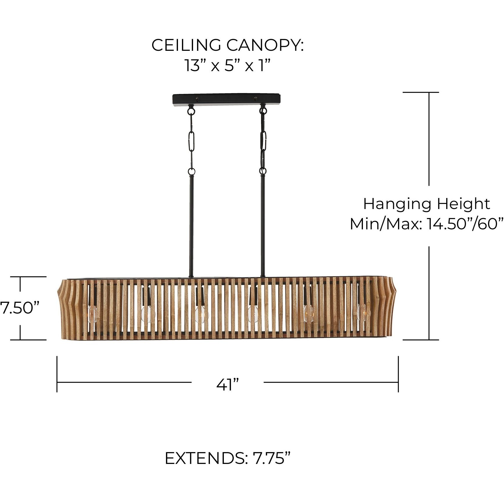 Archer 6 Light 41 inch Light Wood and Matte Black Island Light Ceiling Light