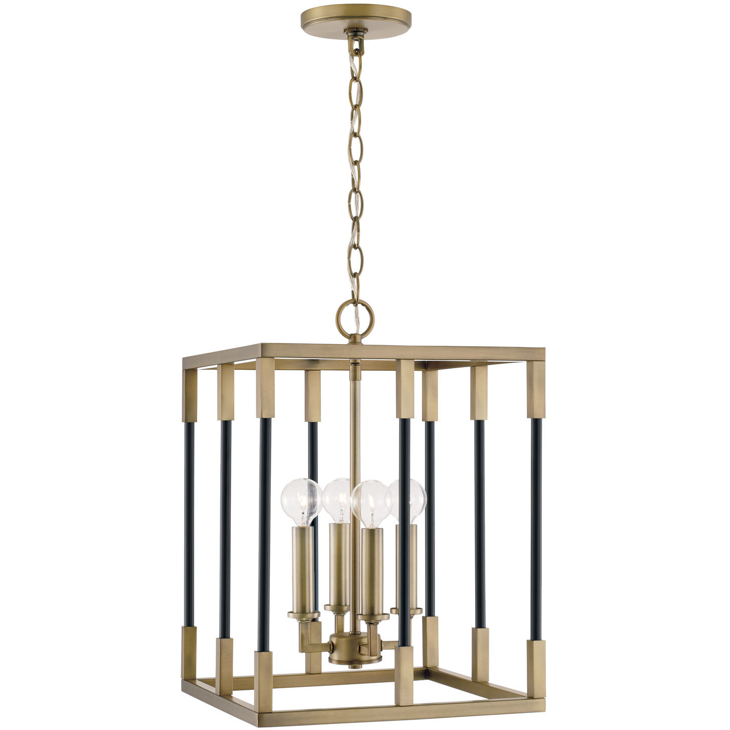 Bleeker 4 Light 13 inch Aged Brass and Black Foyer Ceiling Light