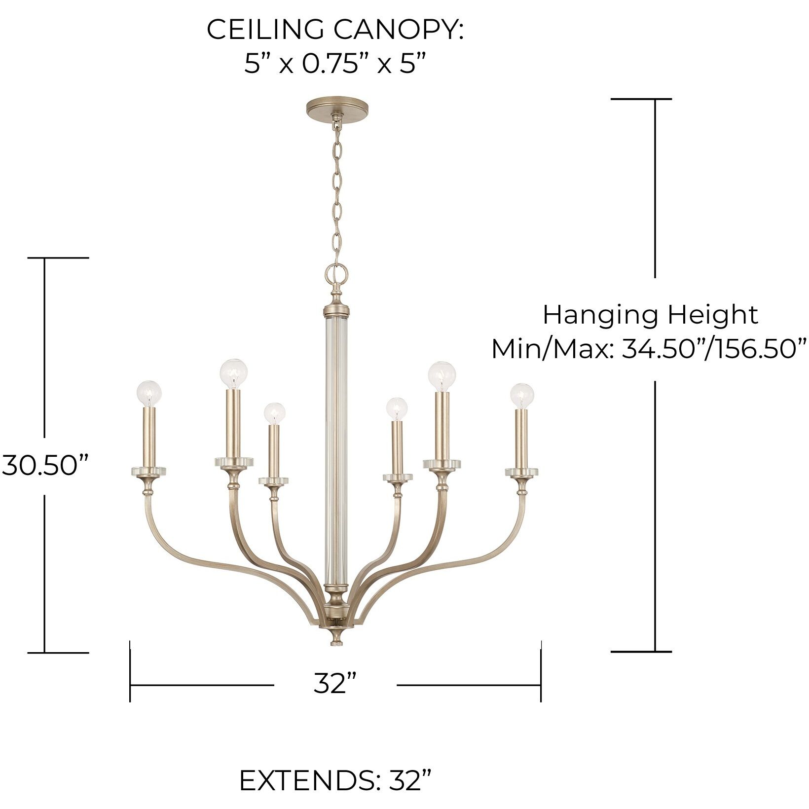 Breigh 6 Light 32 inch Brushed Champagne Chandelier Ceiling Light