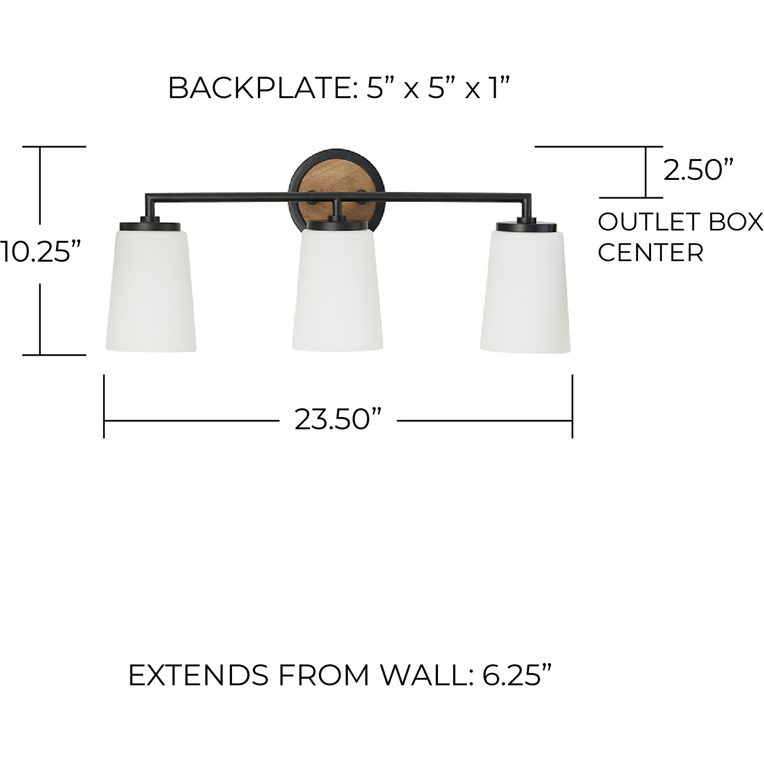 Jonah 3 Light 23.5 inch Light Wood and Matte Black Vanity Light Wall Light