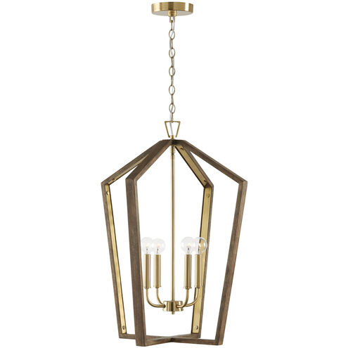 Maren 4 Light 20 inch Nordic Wood and Matte Brass Pendant Ceiling Light