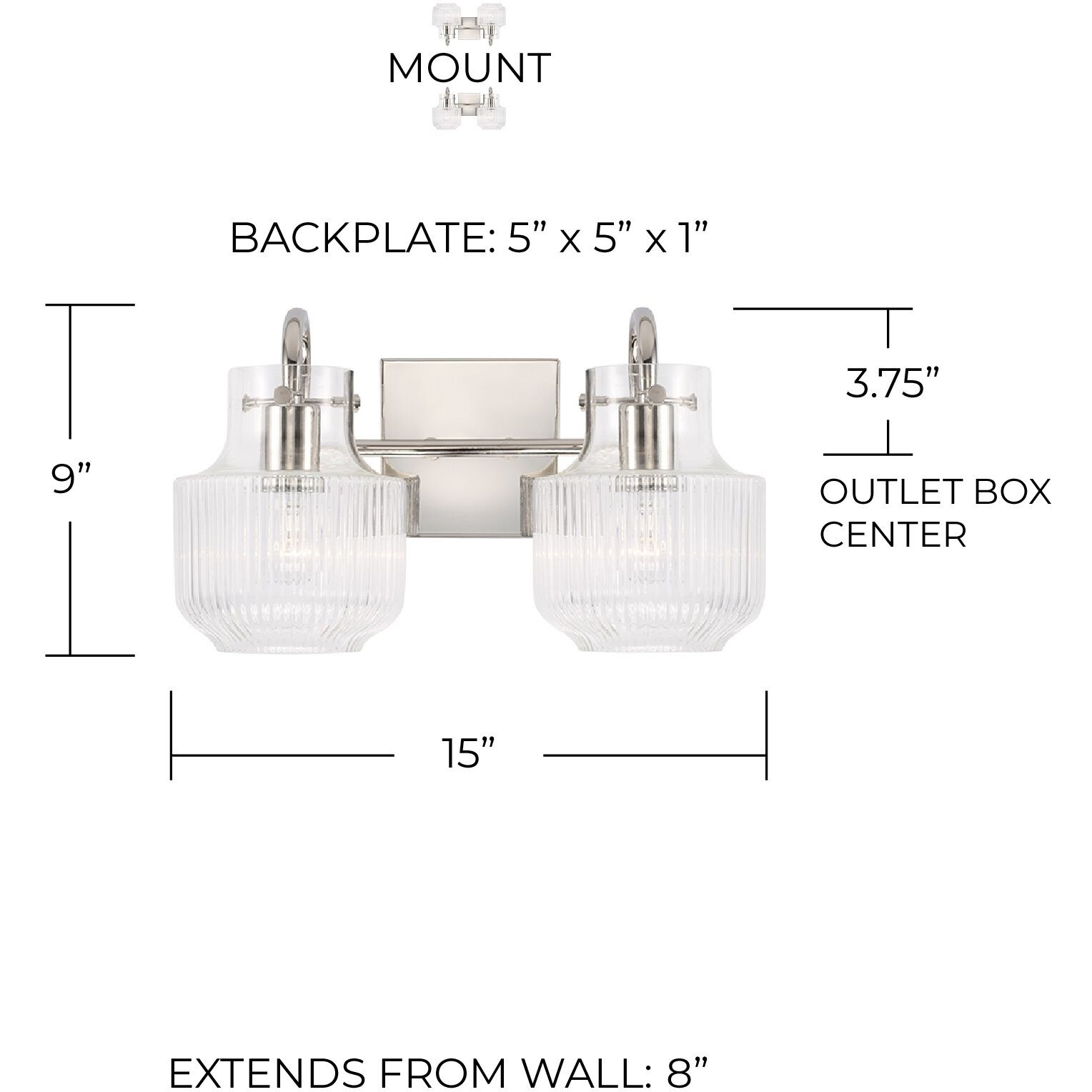 Nyla 2 Light 15 inch Polished Nickel Vanity Light Wall Light