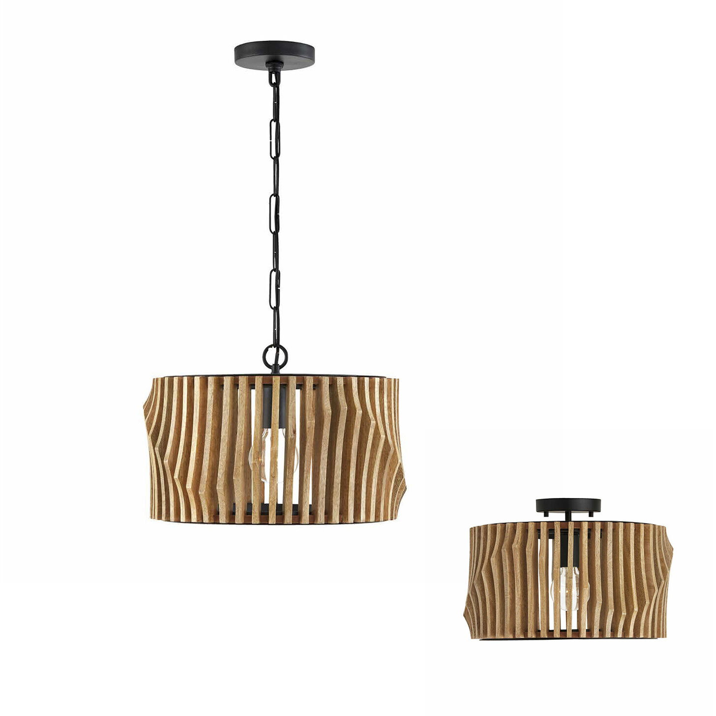 Archer 1 Light 16 inch Light Wood and Matte Black Semi-Flush Mount Ceiling Light, Convertible Dual Mount