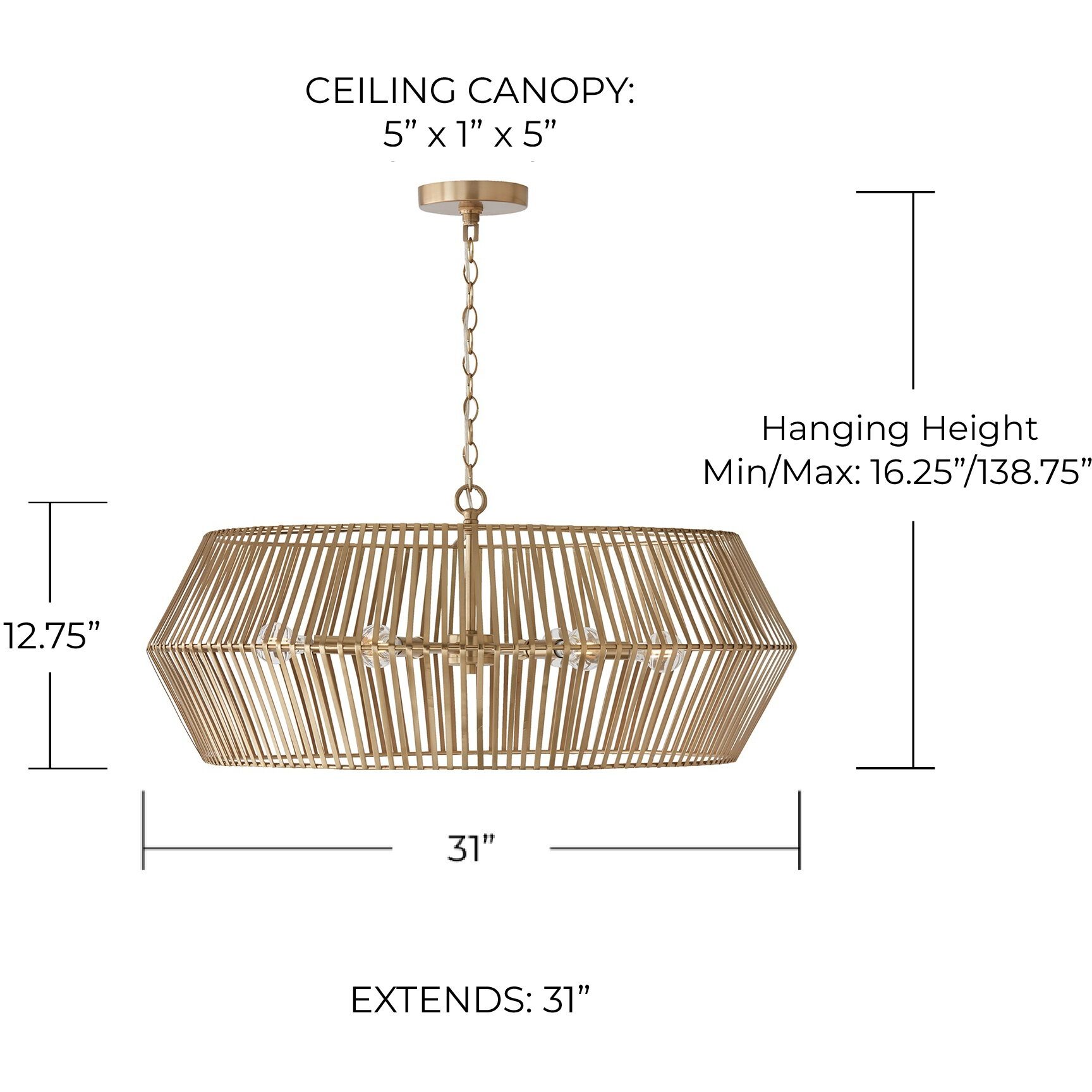 Kaiya 6 Light 31 inch Matte Brass Chandelier Ceiling Light