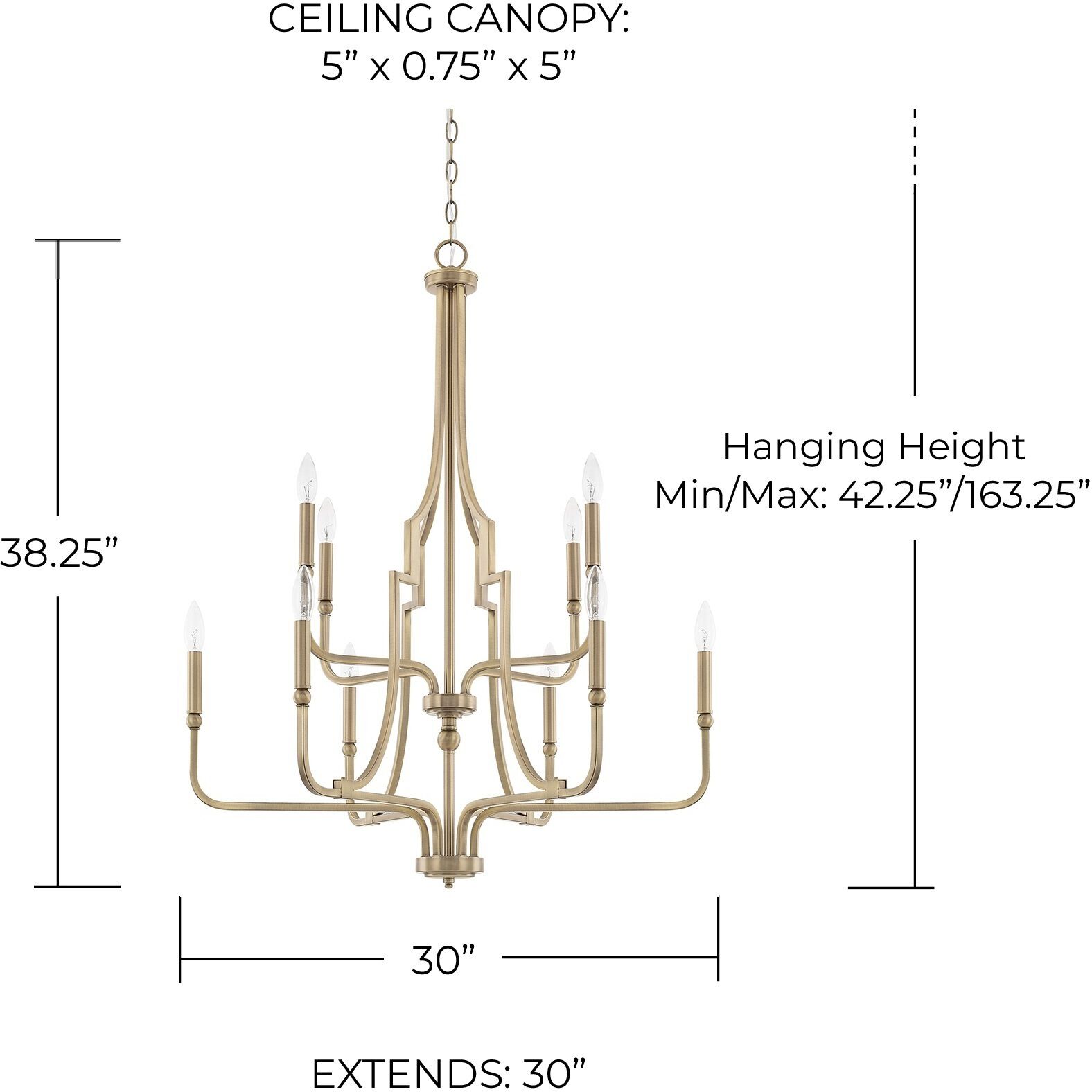 Dawson 10 Light 30 inch Aged Brass Chandelier Ceiling Light