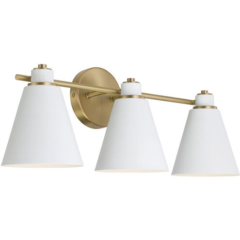 Bradley 3 Light 24 inch Aged Brass and White Vanity Light Wall Light