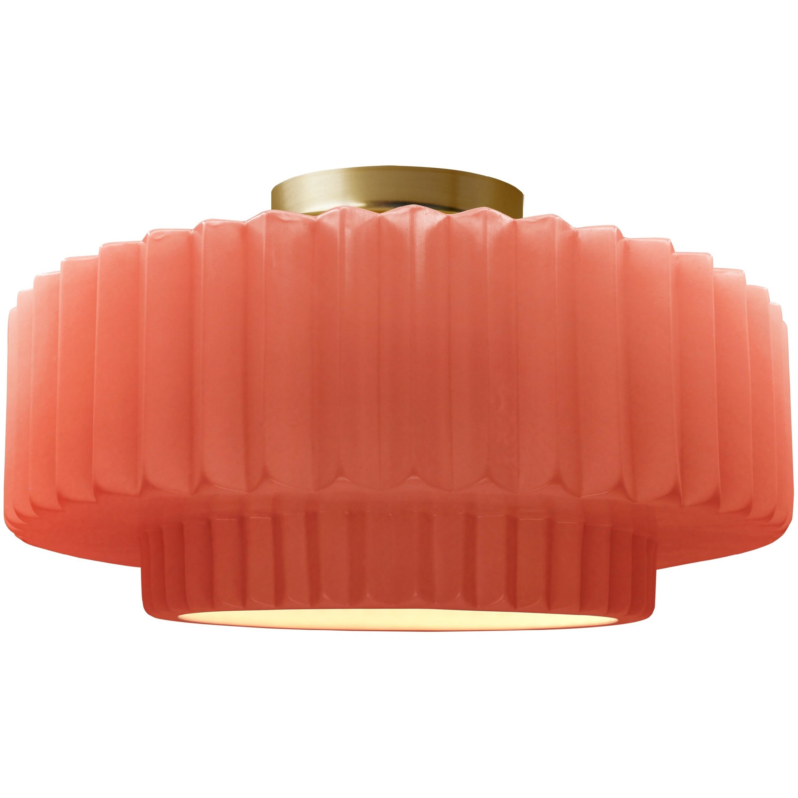 Radiance Collection - Pleated Tier LED 14.5 inch Gloss Blush and Brushed Brass Semi-Flush Ceiling Light in Dedicated LED, 14.5W x 7.25H, Form+Finish+Function