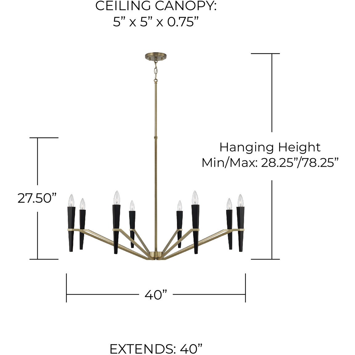 Enzo 8 Light 40 inch Aged Brass and Black Chandelier Ceiling Light