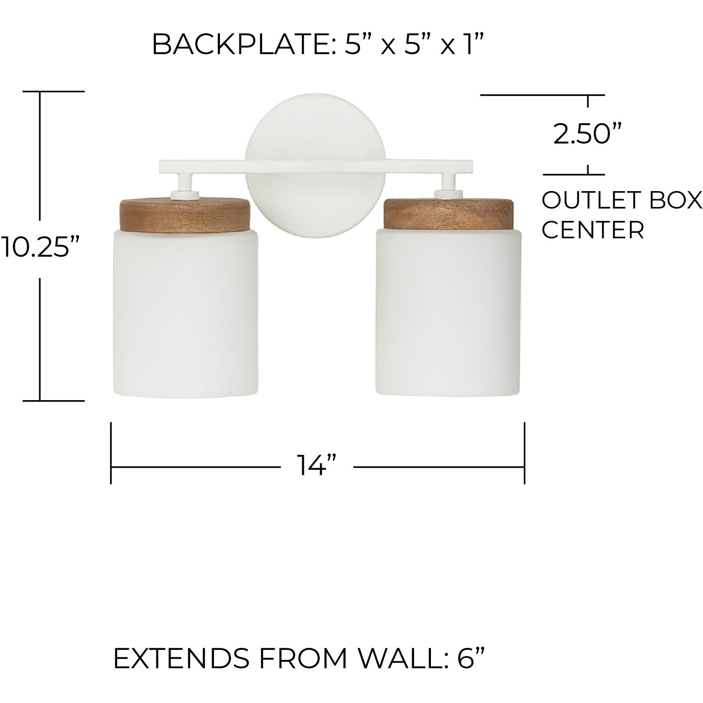 Liam 2 Light 14 inch Light Wood and White Vanity Light Wall Light