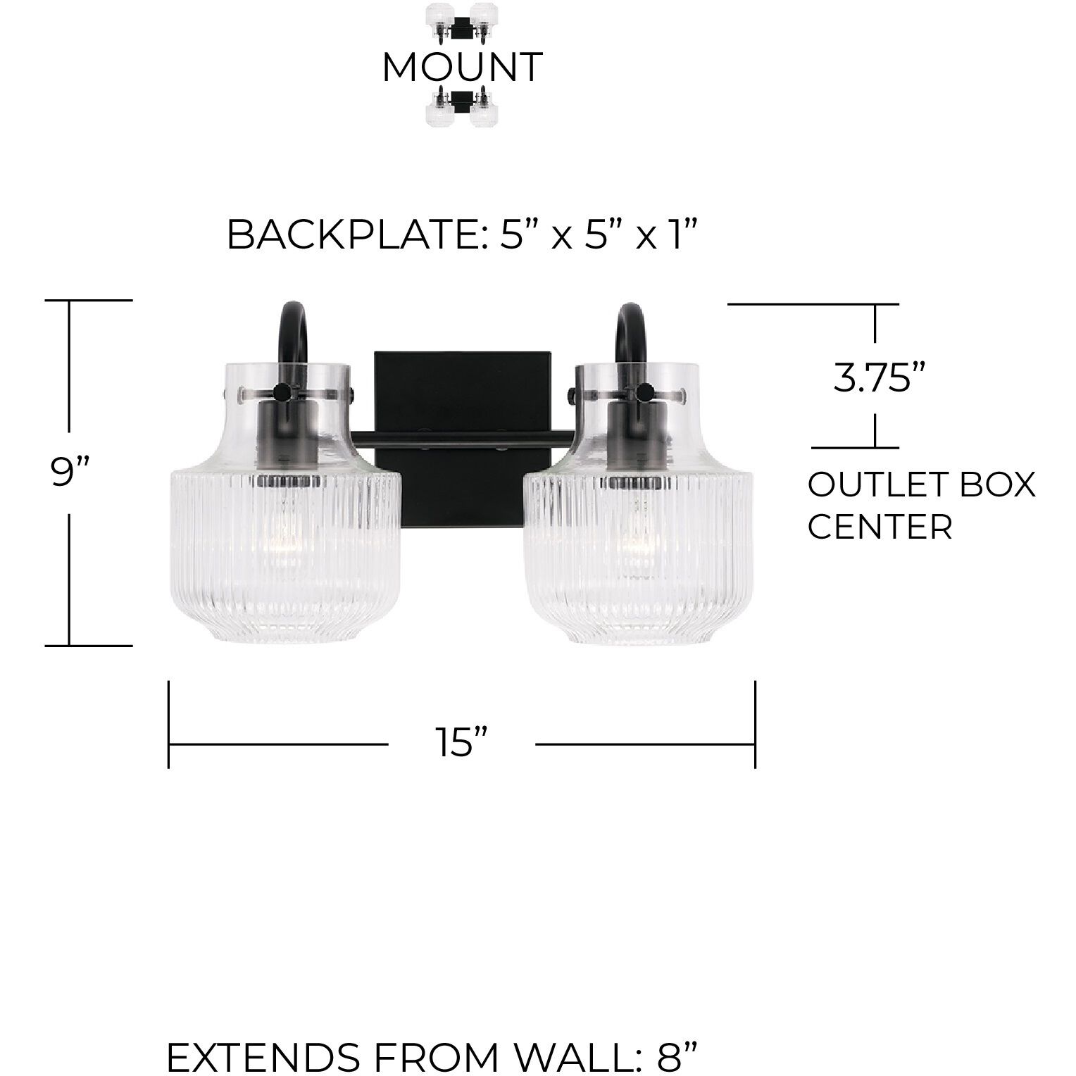 Nyla 2 Light 15 inch Matte Black Vanity Light Wall Light