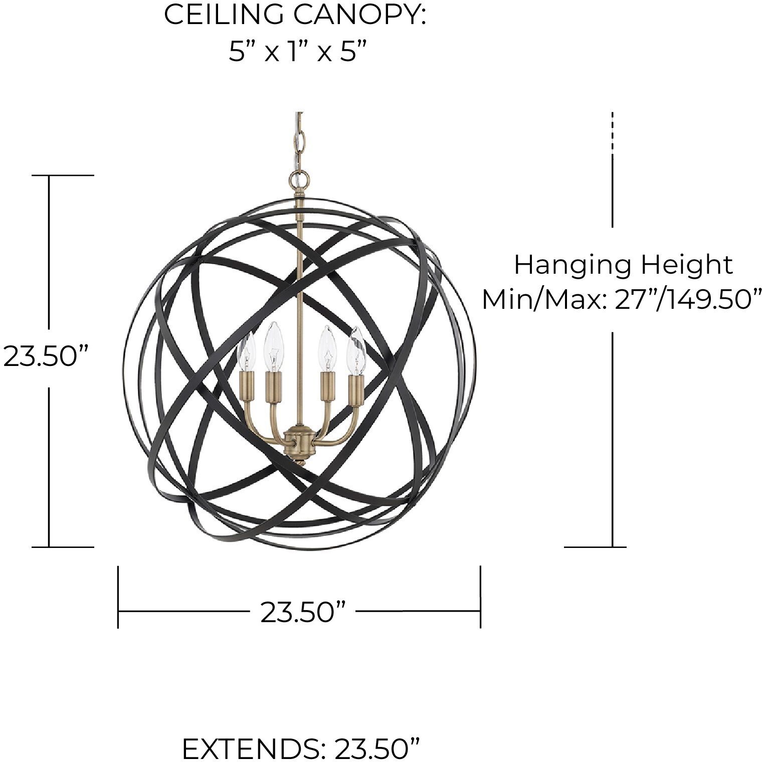 Axis 4 Light 23 inch Aged Brass and Black Pendant Ceiling Light in (None)