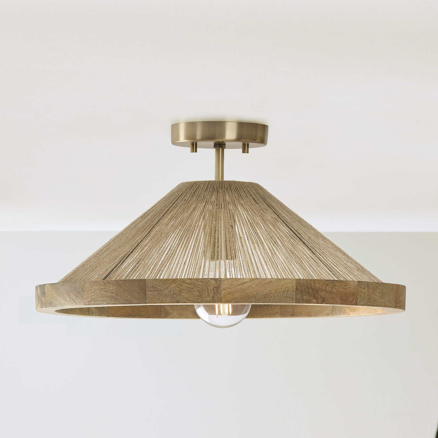 Maya 1 Light 19 inch Matte Brass Semi-Flush Ceiling Light, Convertible Dual Mount